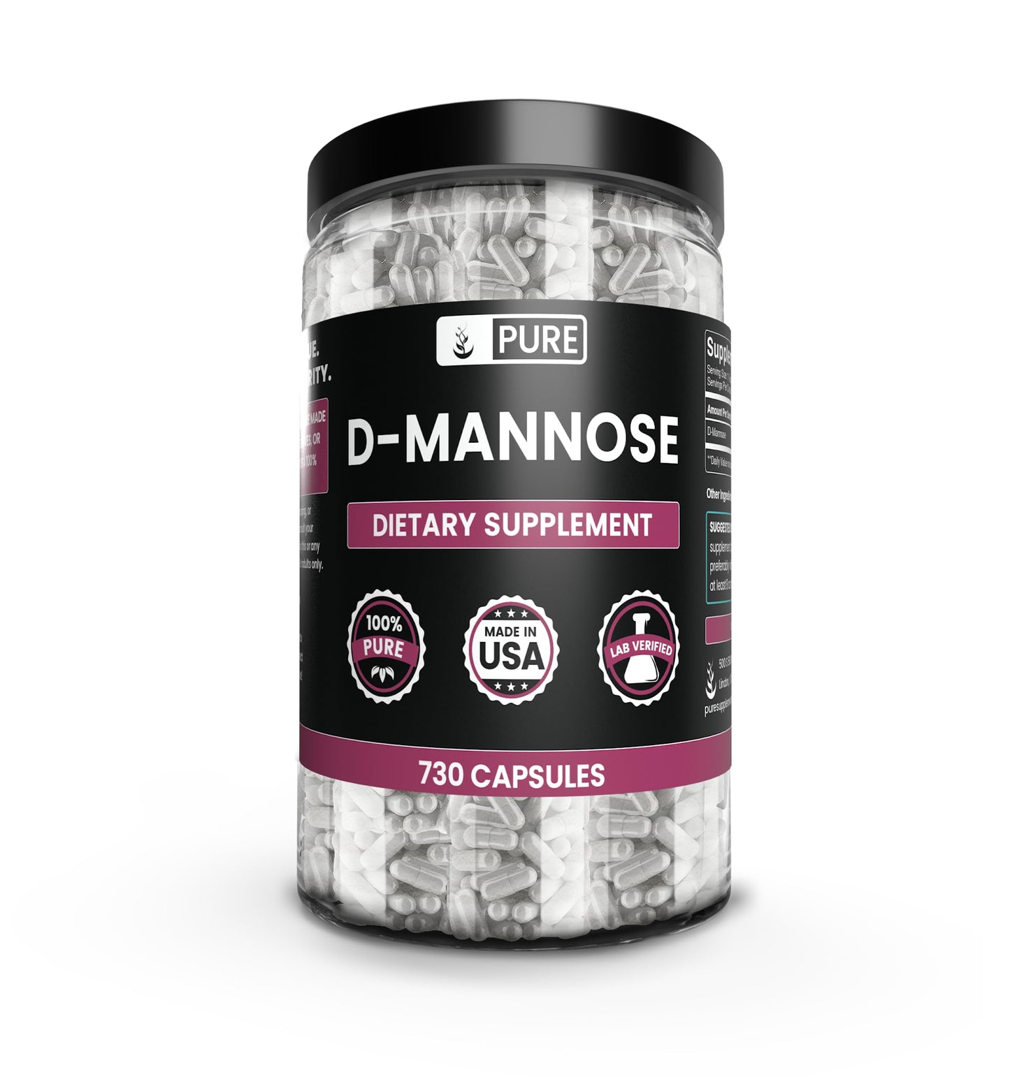 PURE ORIGINAL INGREDIENTS D-Mannose Capsules 730