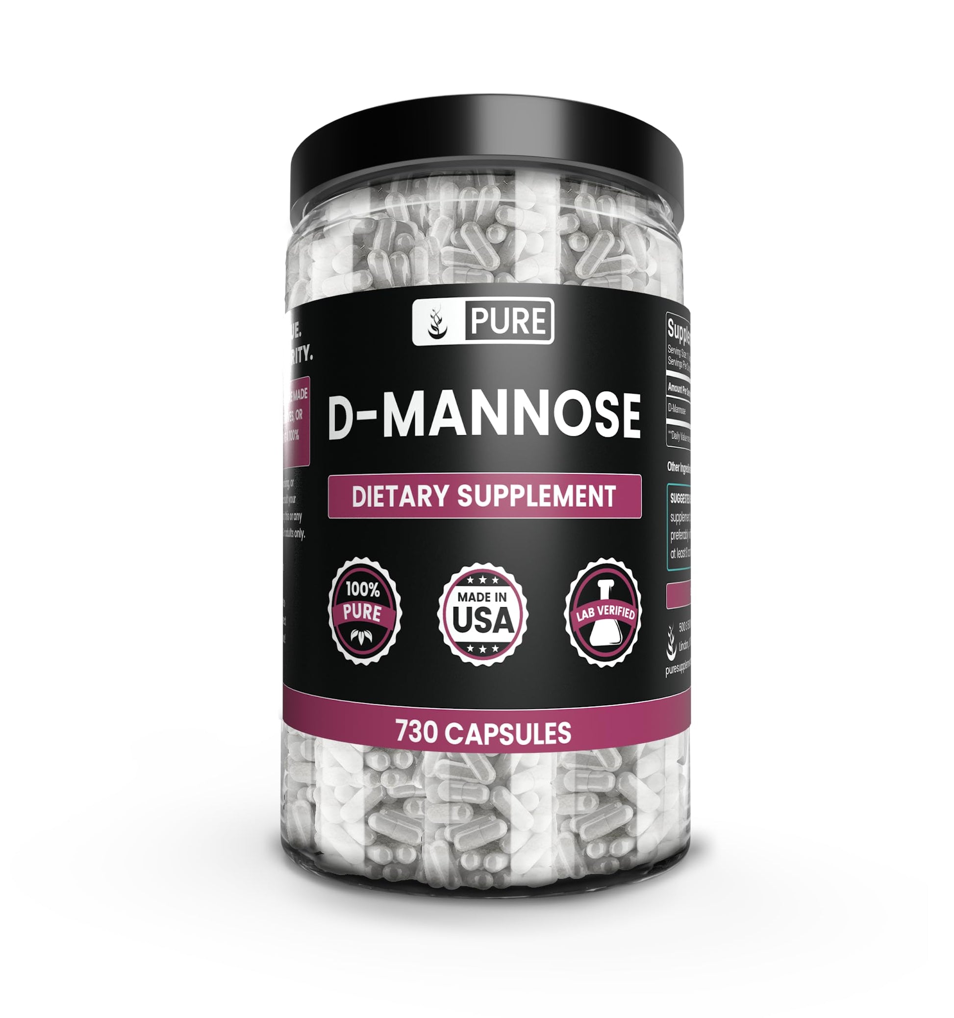 PURE ORIGINAL INGREDIENTS D-Mannose Capsules 730