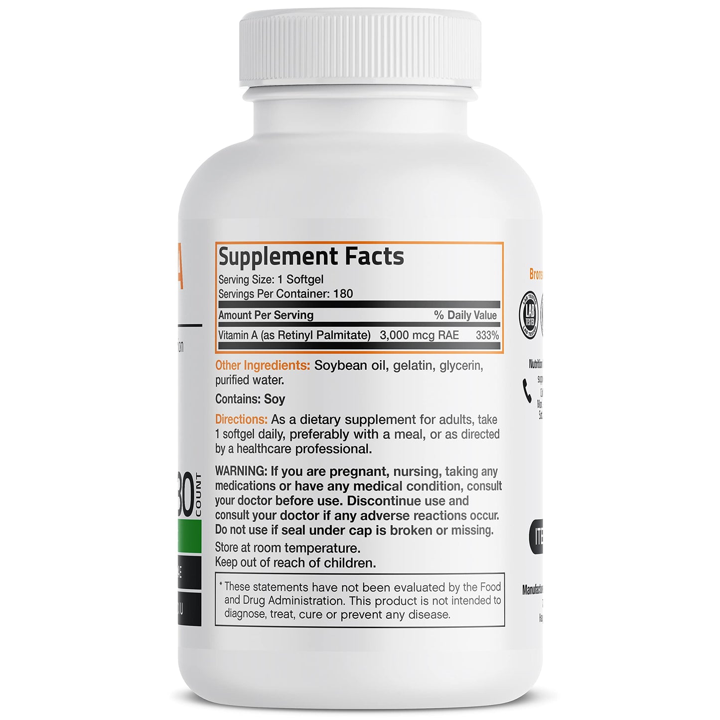 Bronson Vitamin A 10,000 IU Softgels, 180