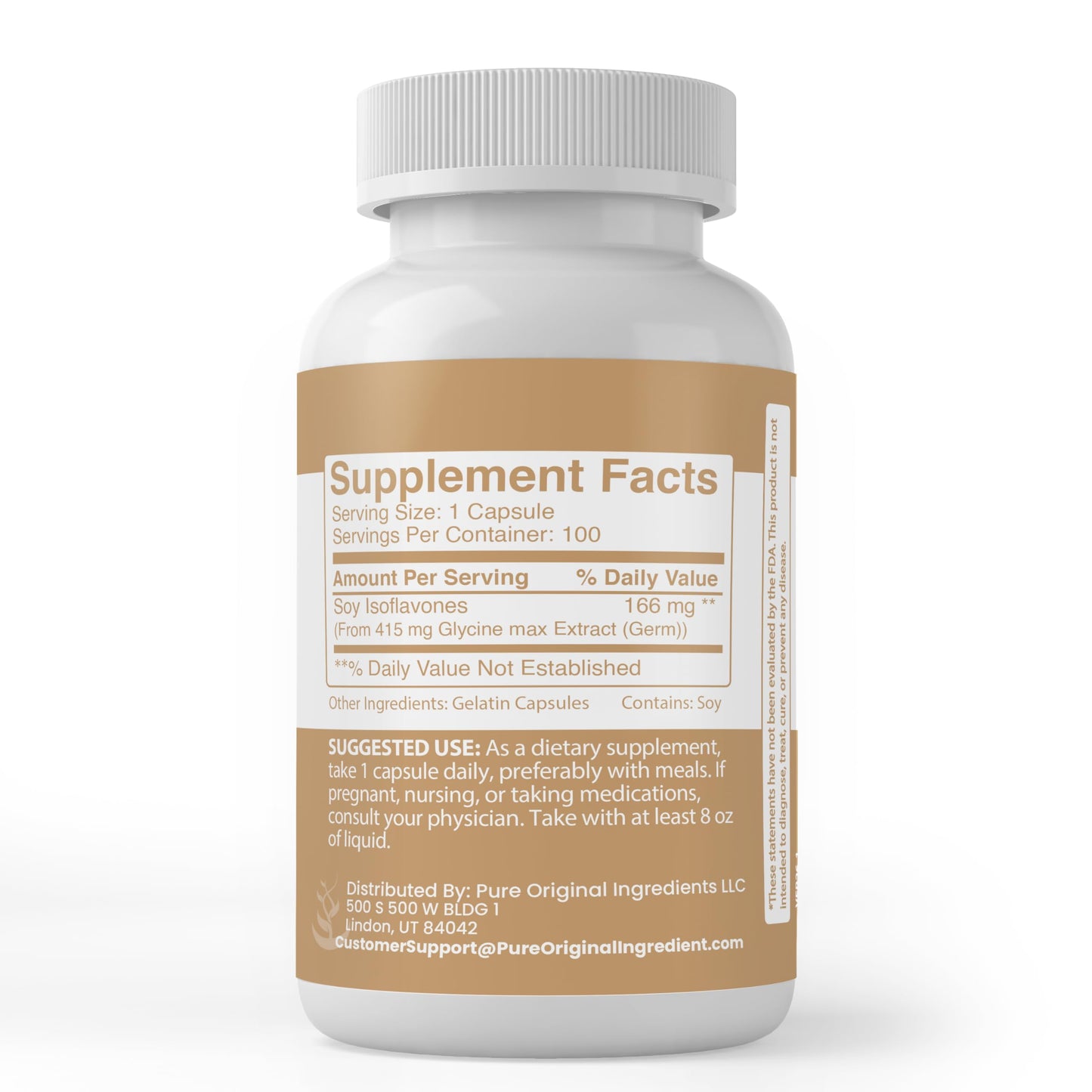 Pure Original Ingredients Soy Isoflavones Capsules 100 Count