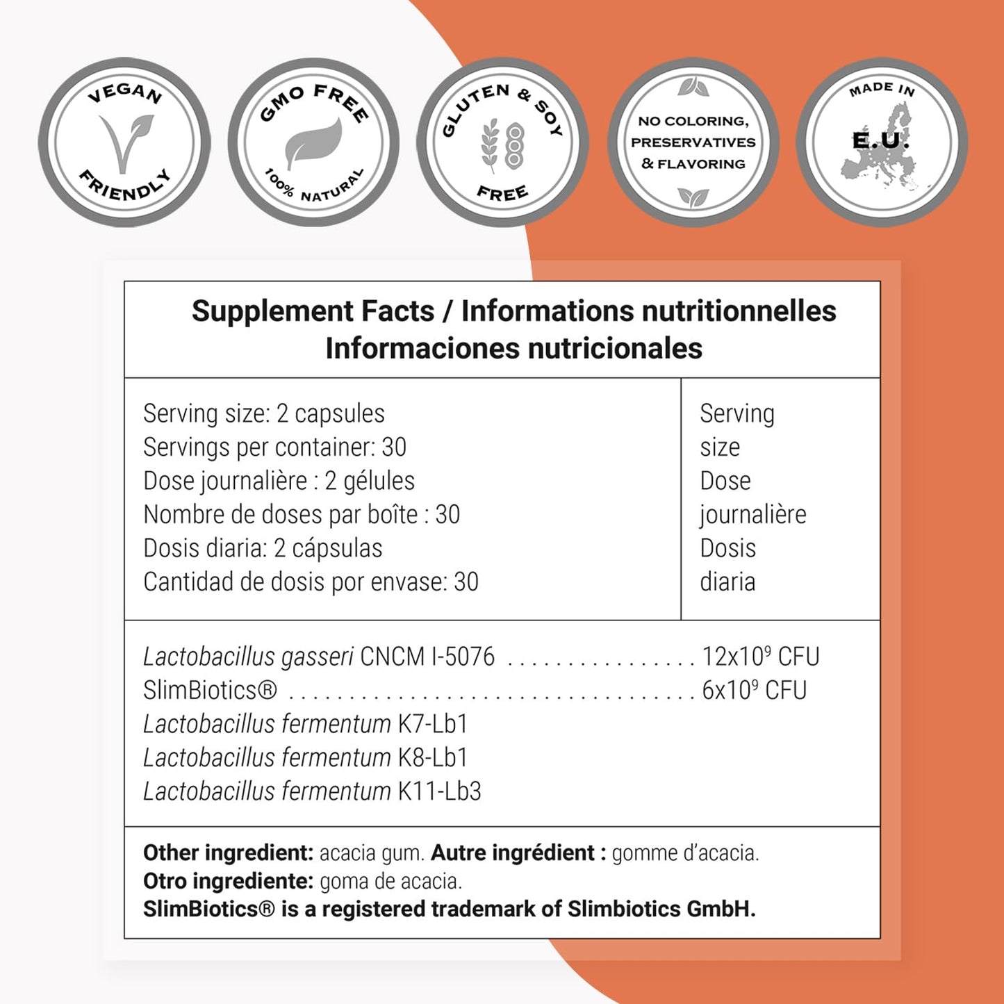 Supersmart L. Gasseri & SlimBiotics (Advanced Formula) Probiotic Supplement Gastro-Resistant Capsules, 60 Capsules