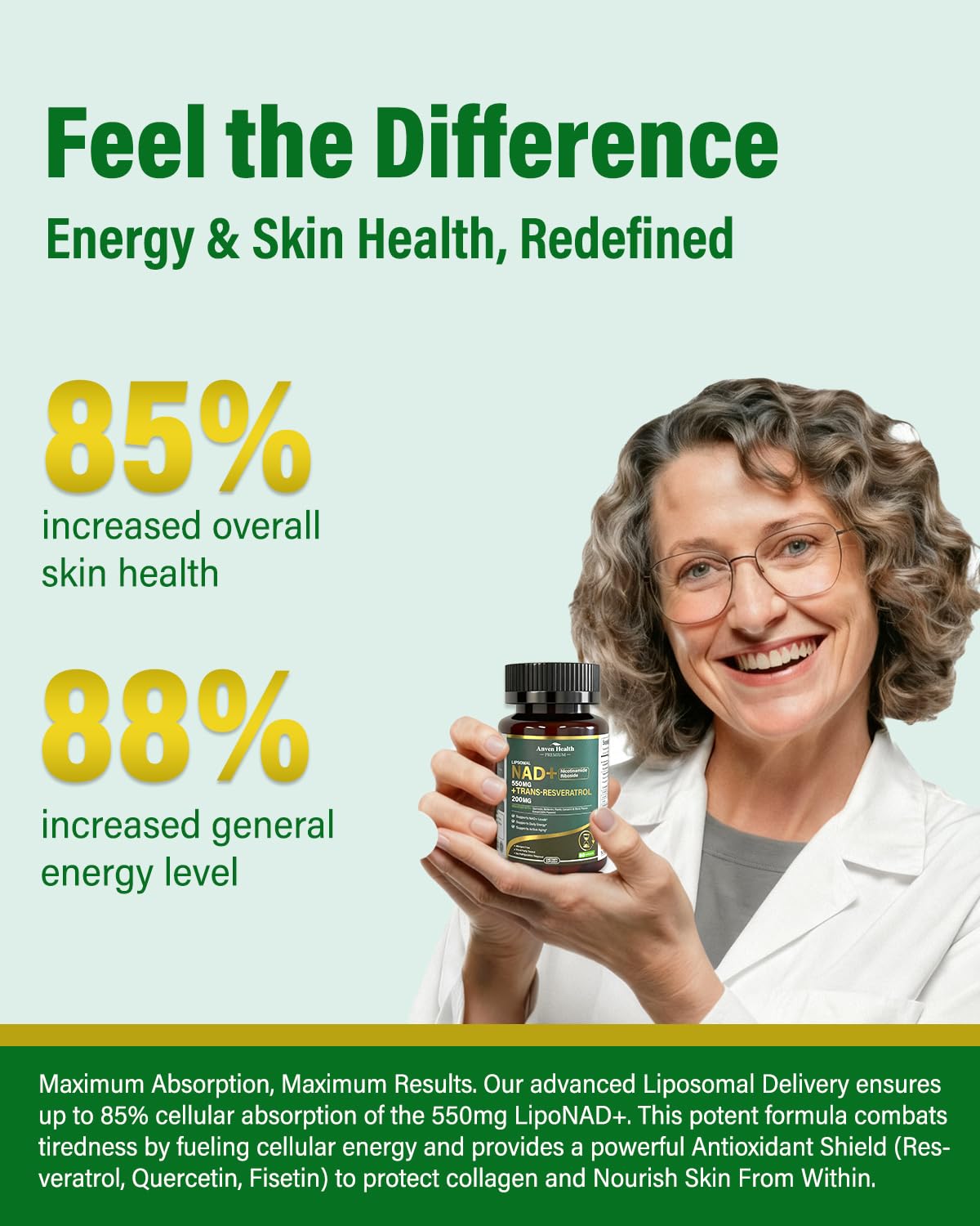 Anven Health Liposomal NAD+ Resveratrol Supplement - NMN Alternative with Trans-Resveratrol, Quercetin & Fisetin, 180 Capsules