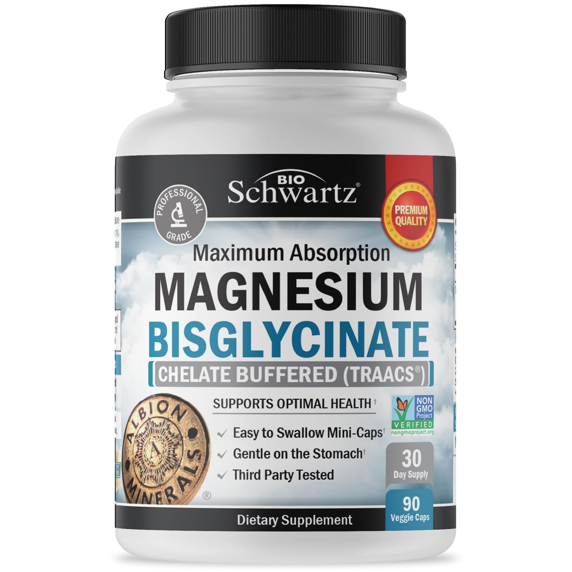 BioSchwartz Magnesium Bisglycinate 100% Chelate No-Laxative Effect Capsules, 90 Count