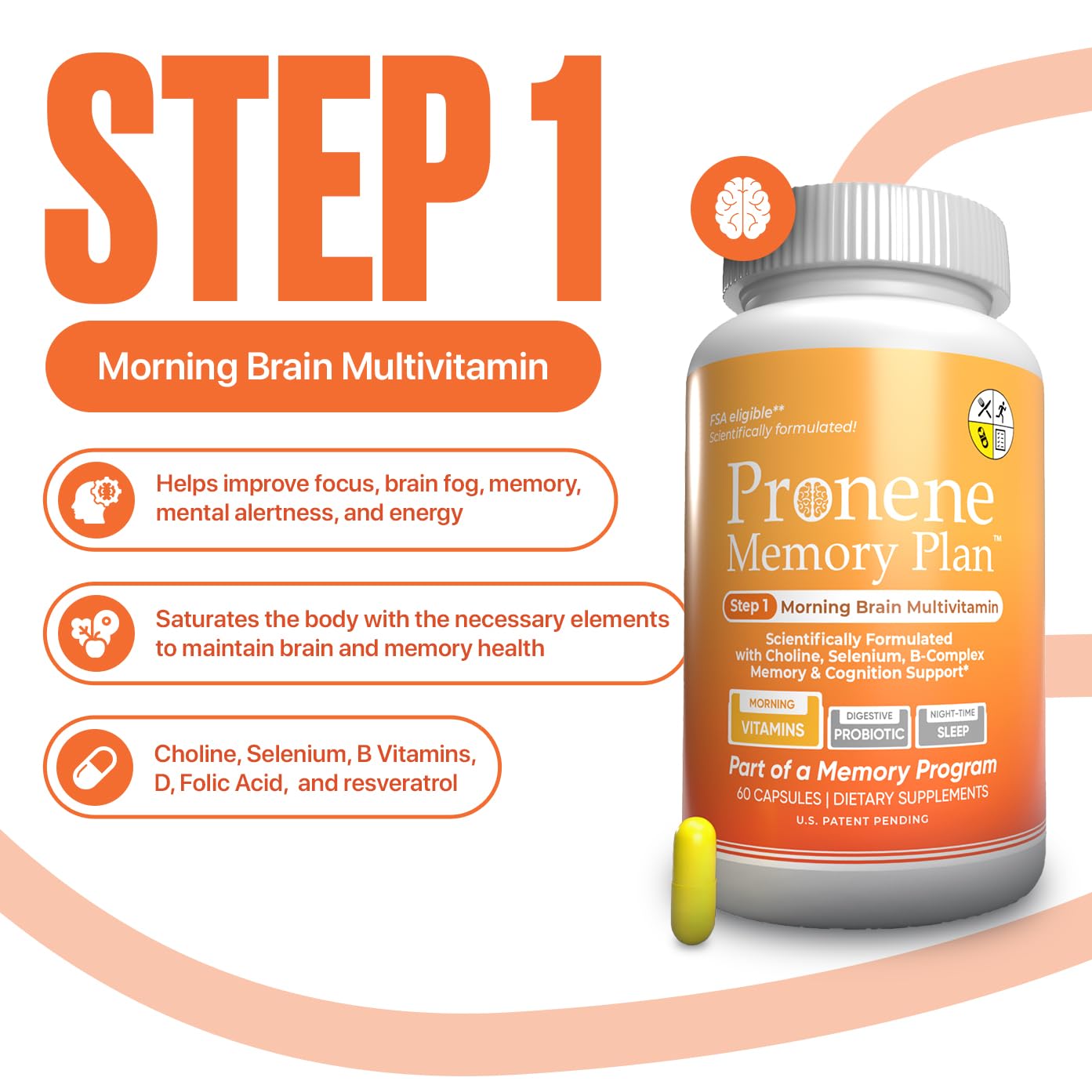 Pronene Memory Plan Morning Brain Multivitamin Capsules, 180 Count