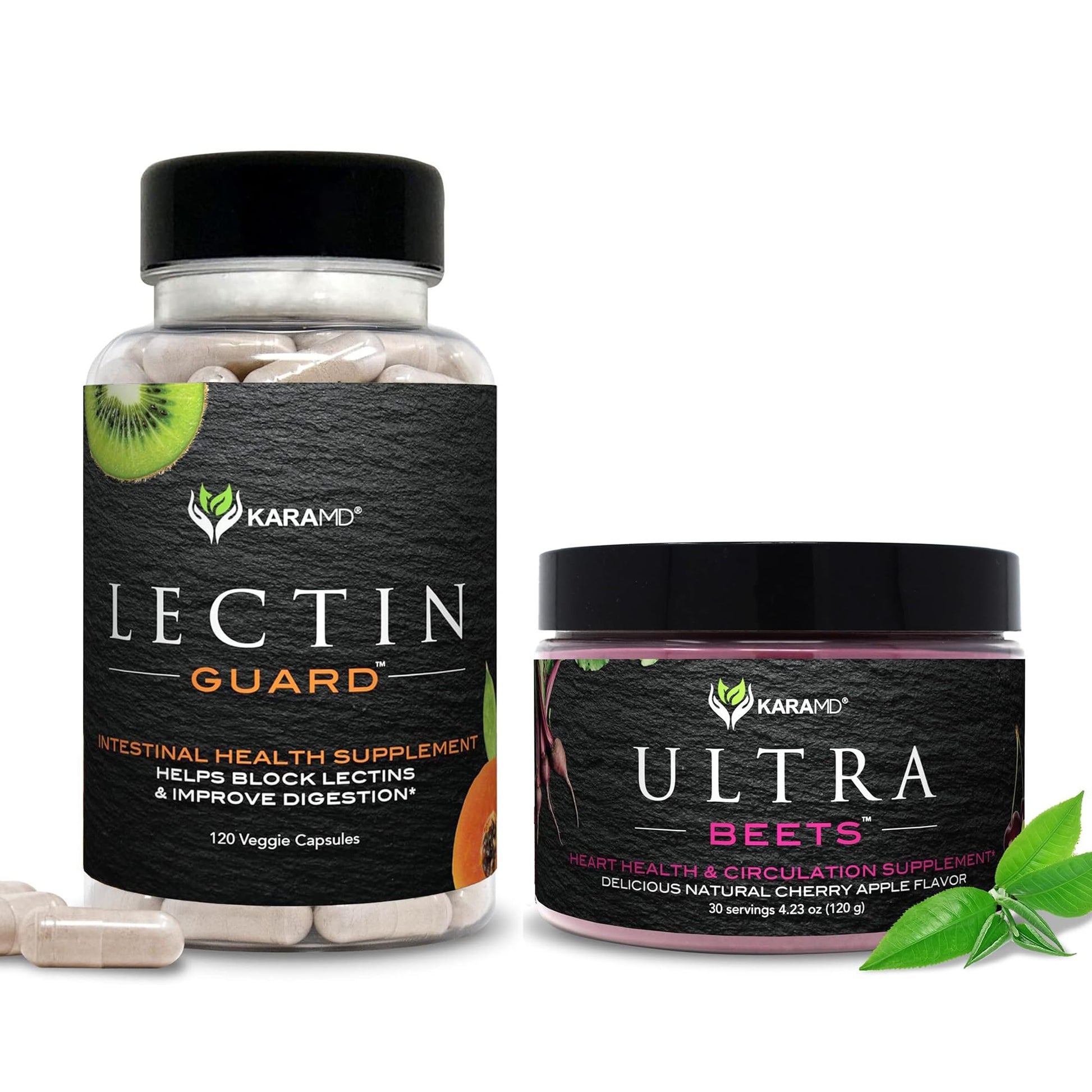 KaraMD Lectin Guard Gut Repair & Colon Cleanse Supplement & UltraBeets Beetroot Superfood Powder, 30 Servings