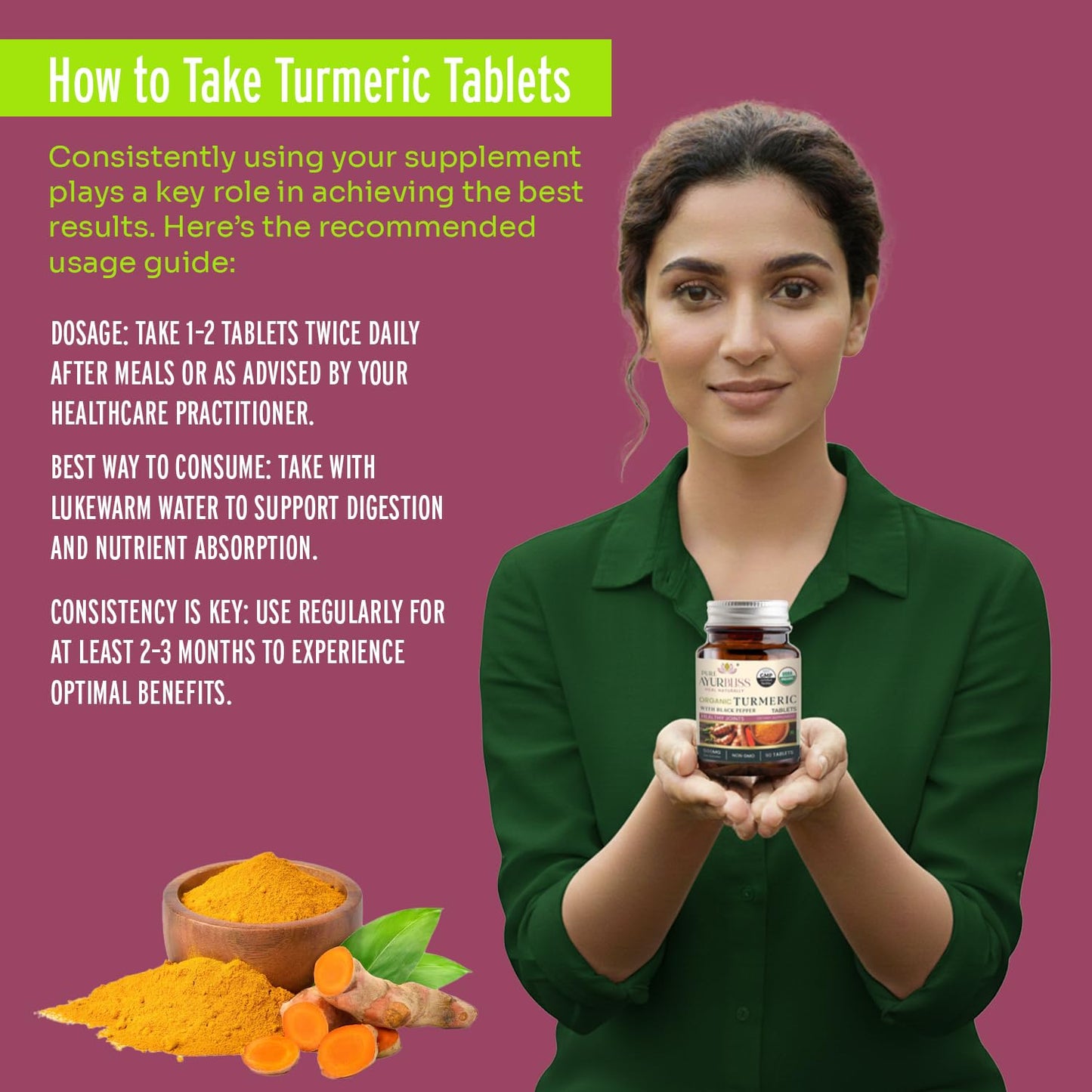 PureAyurbliss Organic Turmeric Tablets with Black Pepper 90 Tablets