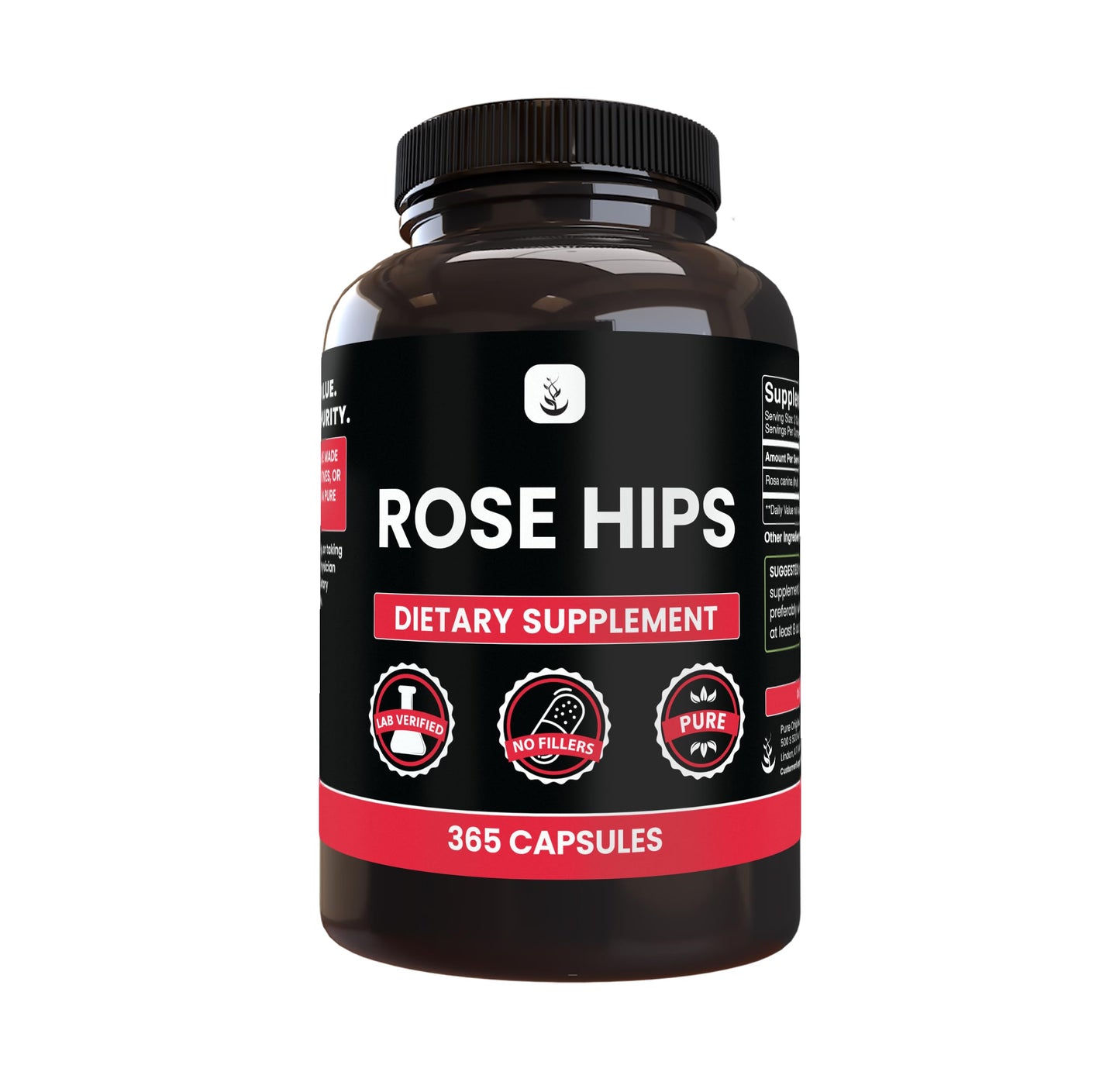 Pure Organic Ingredients Rose Hips Capsules 365 Count