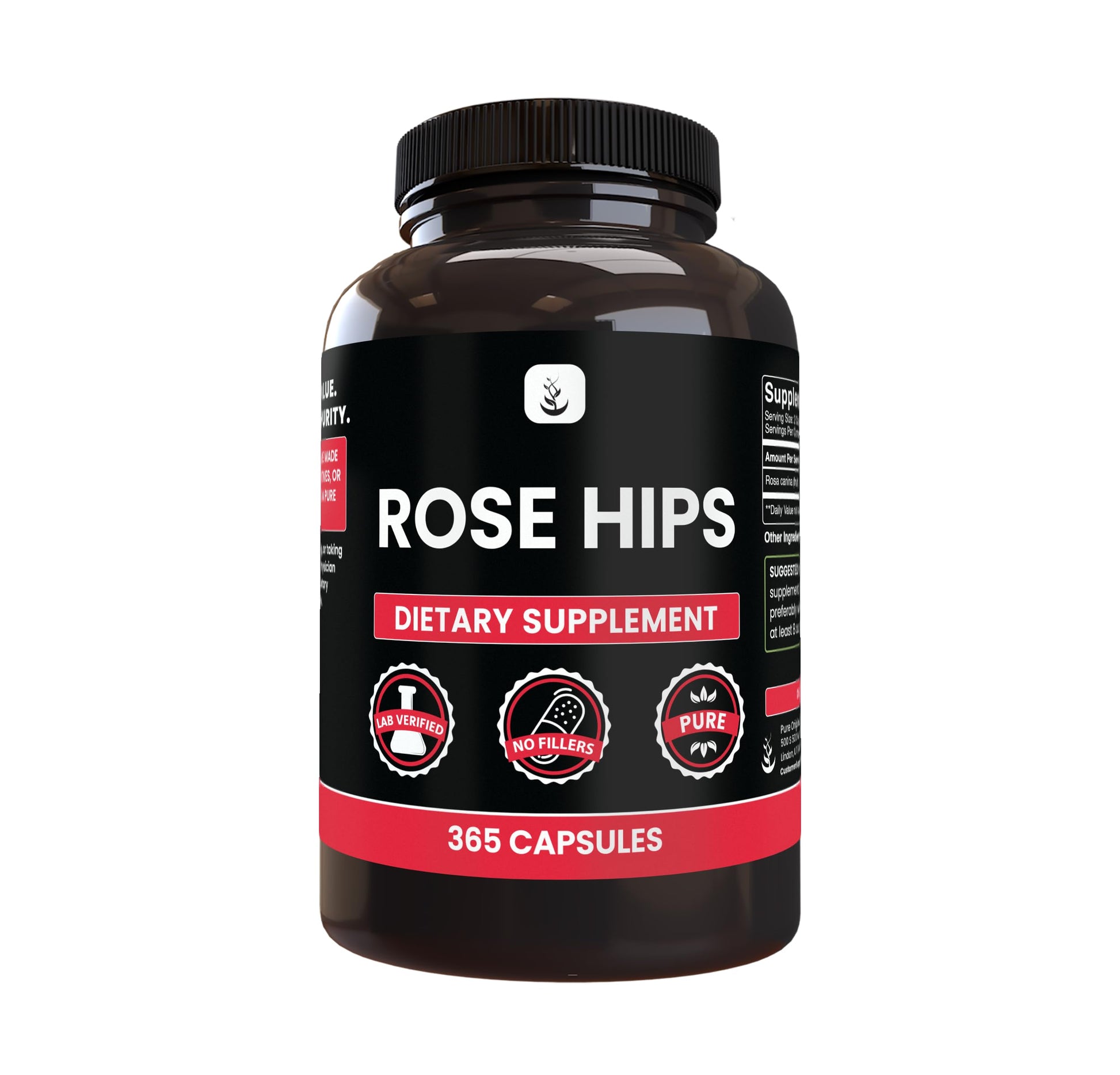 Pure Organic Ingredients Rose Hips Capsules 365 Count
