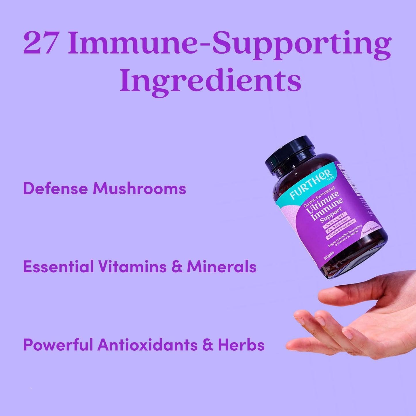 Further Food Ultimate Immune Support with Vitamins C, D, E & Zinc – Natural Herbal Supplement with Antioxidants for Immune & Respiratory Support, 120 Capsules