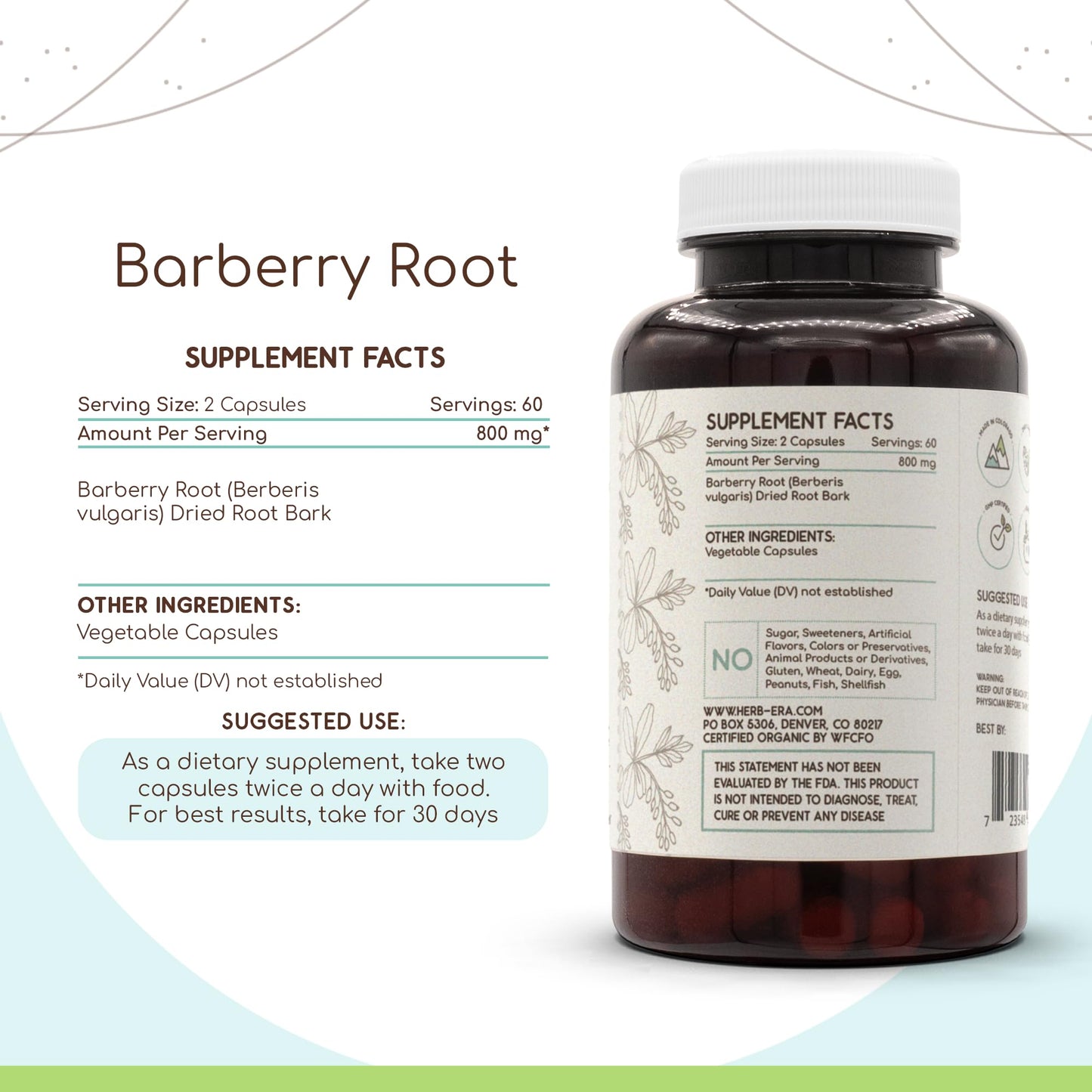 HerbEra Barberry Root 400 mg Capsules, 120 Capsules