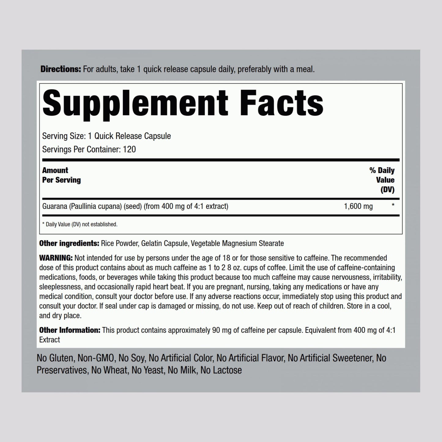 Piping Rock Guarana Capsules 120 Count