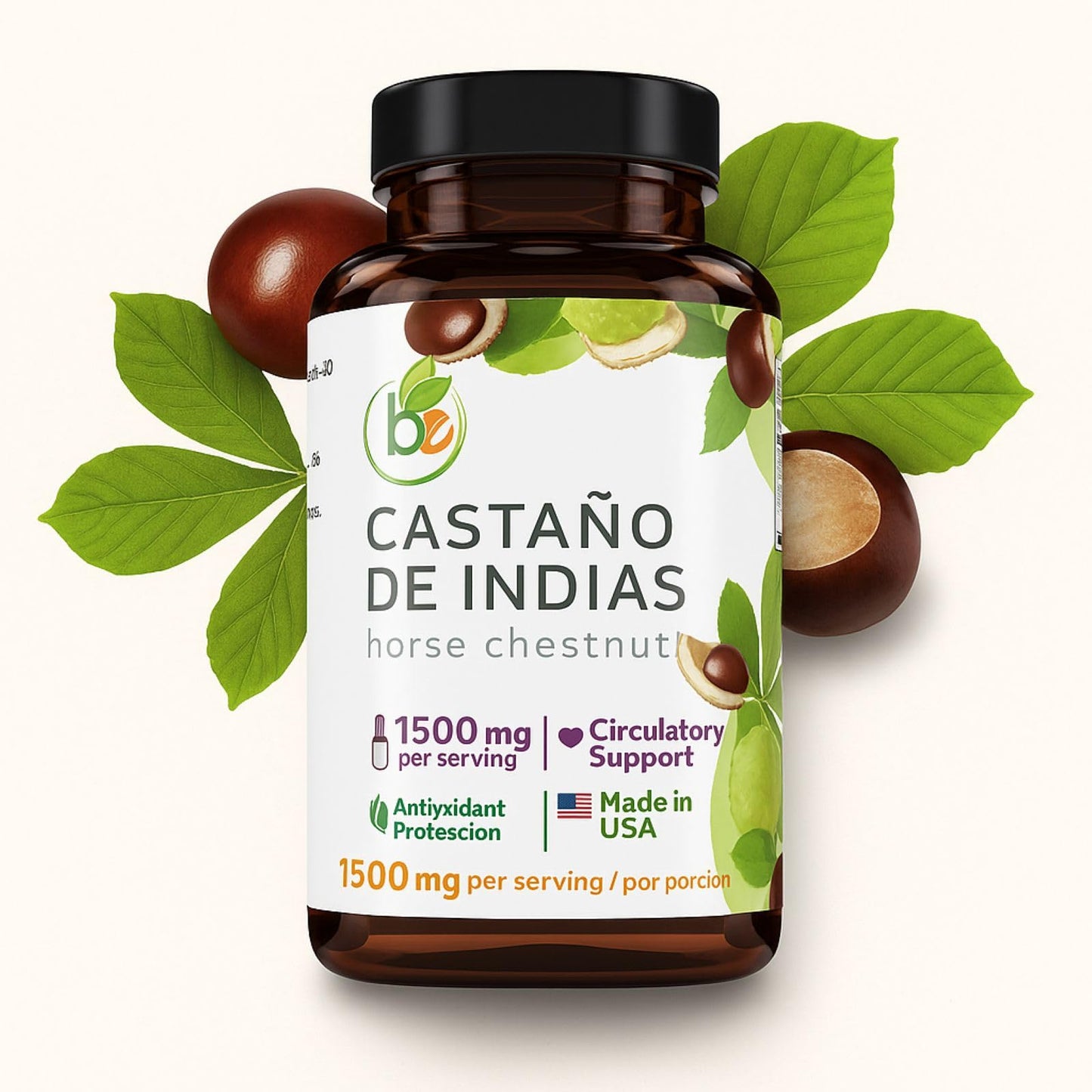 B-Experts Castaño De Indias (Horse Chestnut) Capsules 1500 mg per Serving, 90 Veggie Caps, 1 Count
