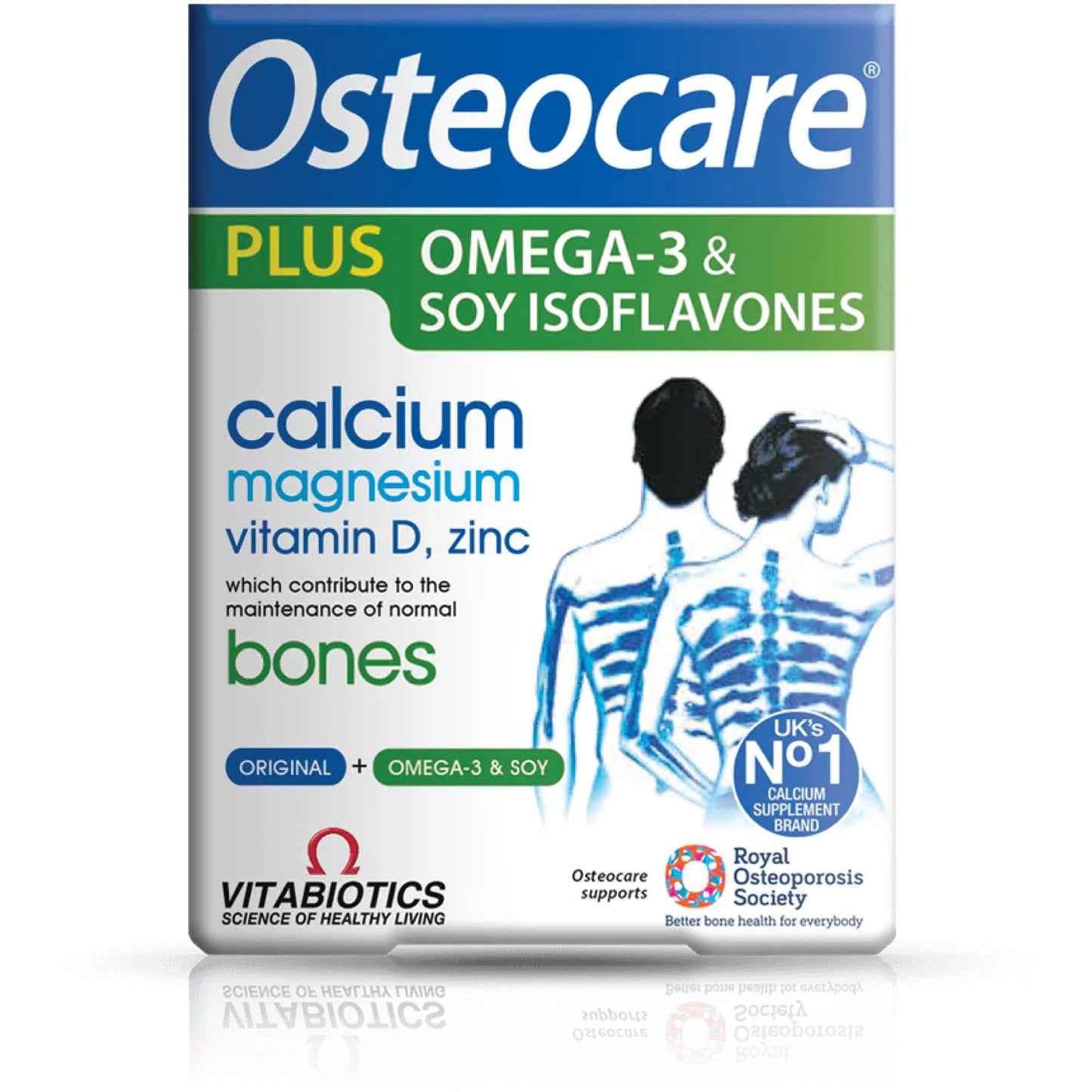 Osteocare Plus 2-in-1 Formula - Calcium 800mg with Vitamin D3, Magnesium, Zinc, and Omega-3, 90 Capsules