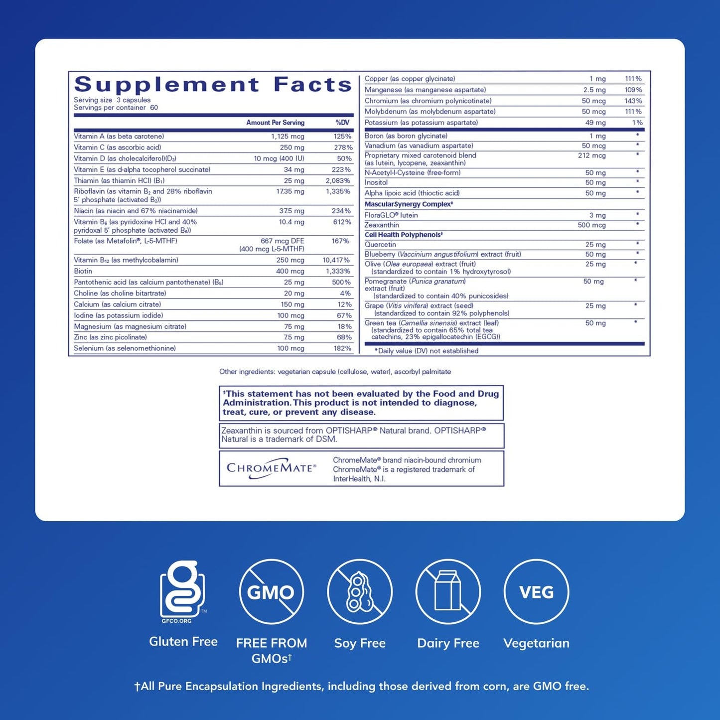 Pure Encapsulations Polyphenol Nutrients Hypoallergenic Nutrient Dense Multivitamin/Mineral Formula Capsule, 180 Count
