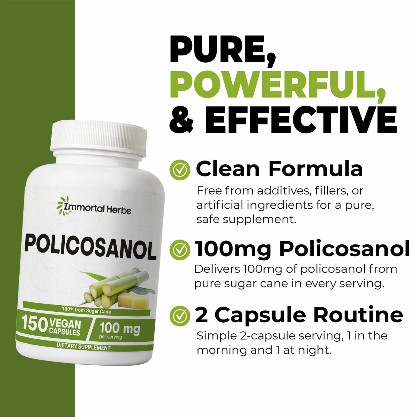 Immortal Herbs Policosanol 100mg Capsules, 150 Count