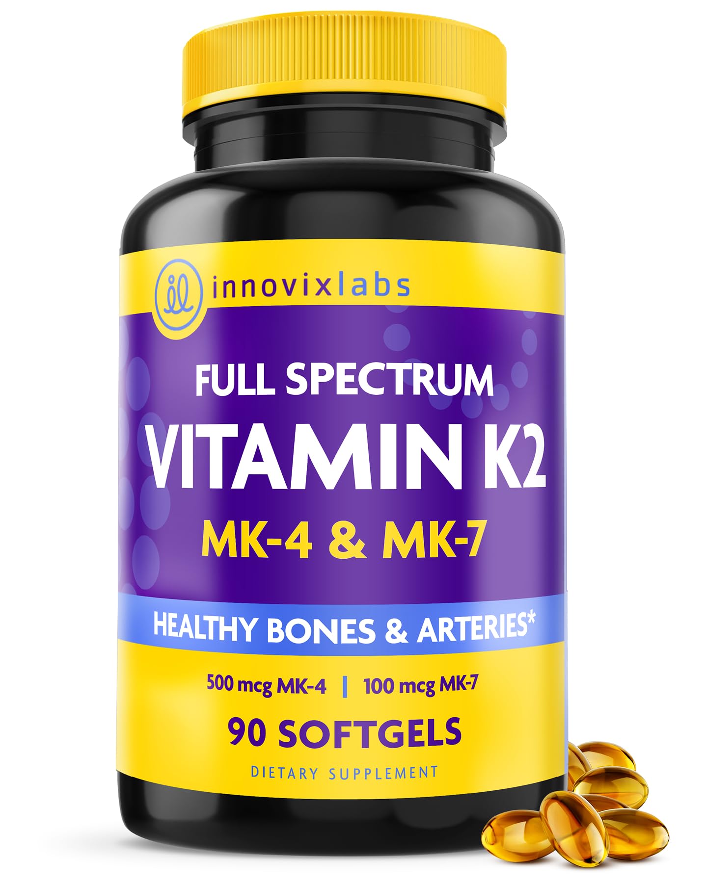 InnovixLabs Full Spectrum Vitamin K2 Softgels, 600 mcg MK7/MK4, 90 Count