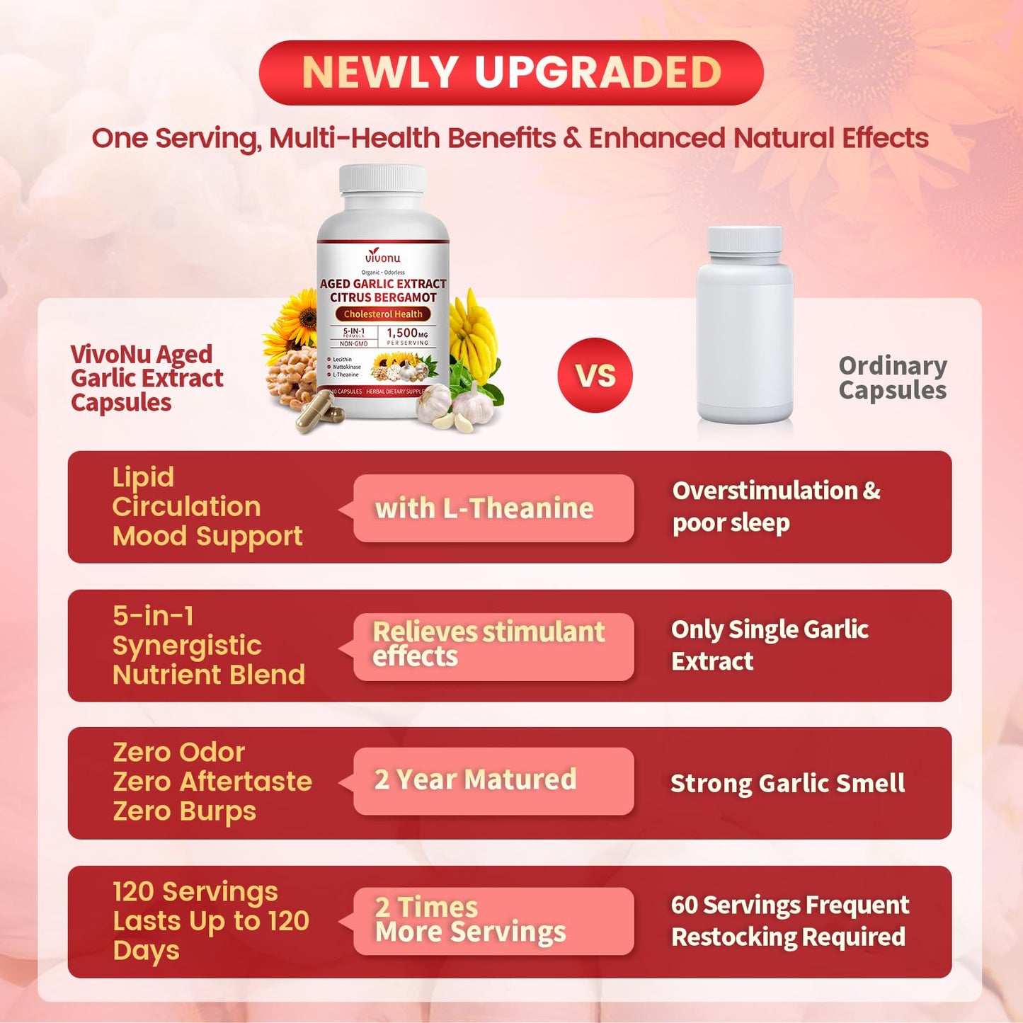 VivoNu Odorless Aged Garlic Extract 1500mg per Serving, 240 Capsules