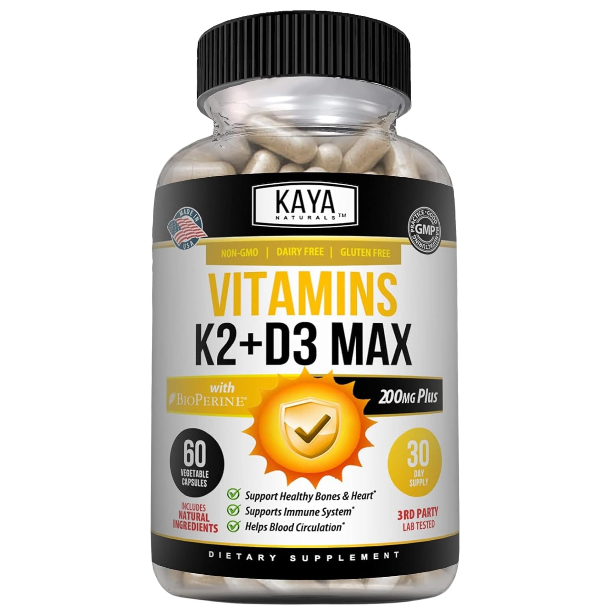 Kaya Naturals Vitamin K2 with D3 5000IU Capsule, 60 Count