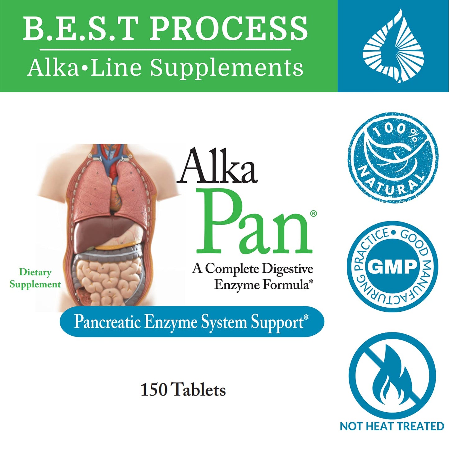 Morter HealthSystem AlkaPan Best Process Alkaline Natural Digestive Supplement Pancreatic Enzymes with Antioxidant-Rich Superfoods & Digestive Herbs, 150 Tablets