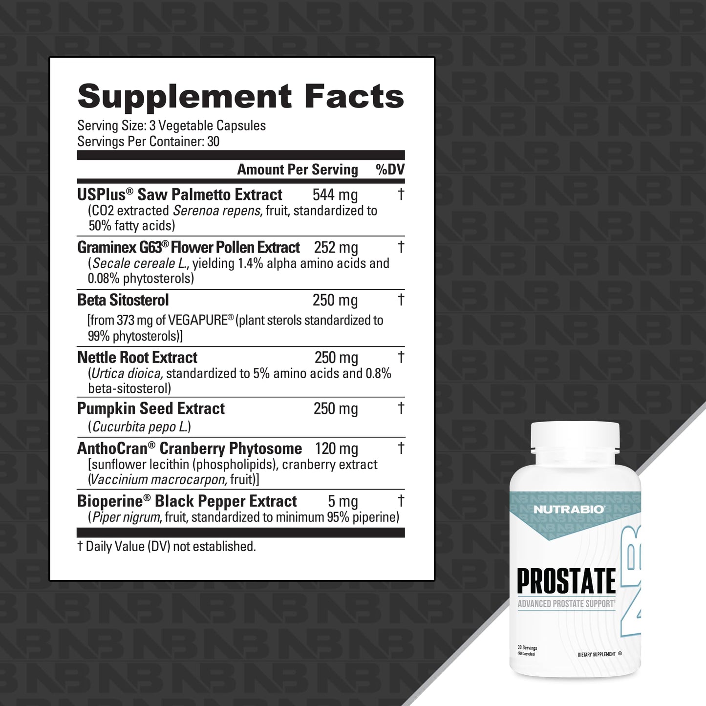 NutraBio Prostate Advanced Prostate Function Support Inflammation Defense and Antioxidant Support Capsules 90