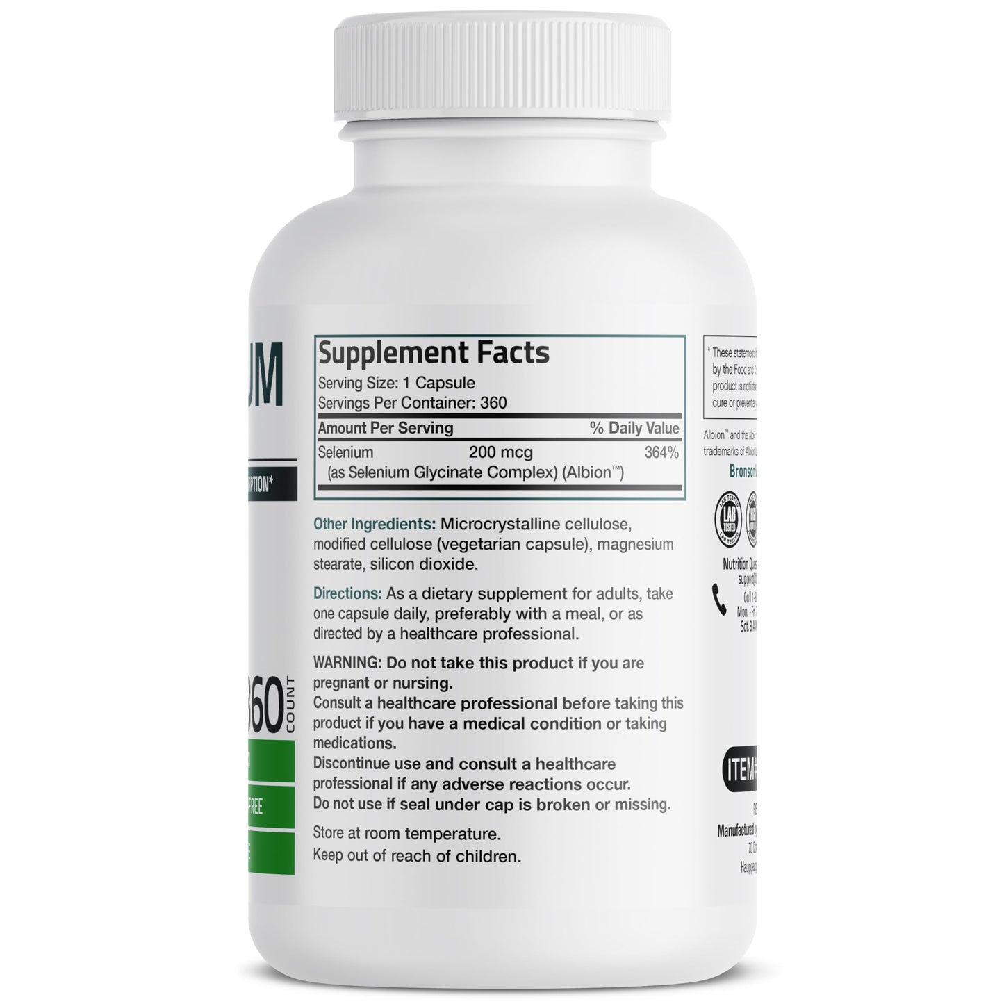Bronson Selenium 200 mcg Albion Chelated Amino Acid Complex Capsules, 360 Capsules