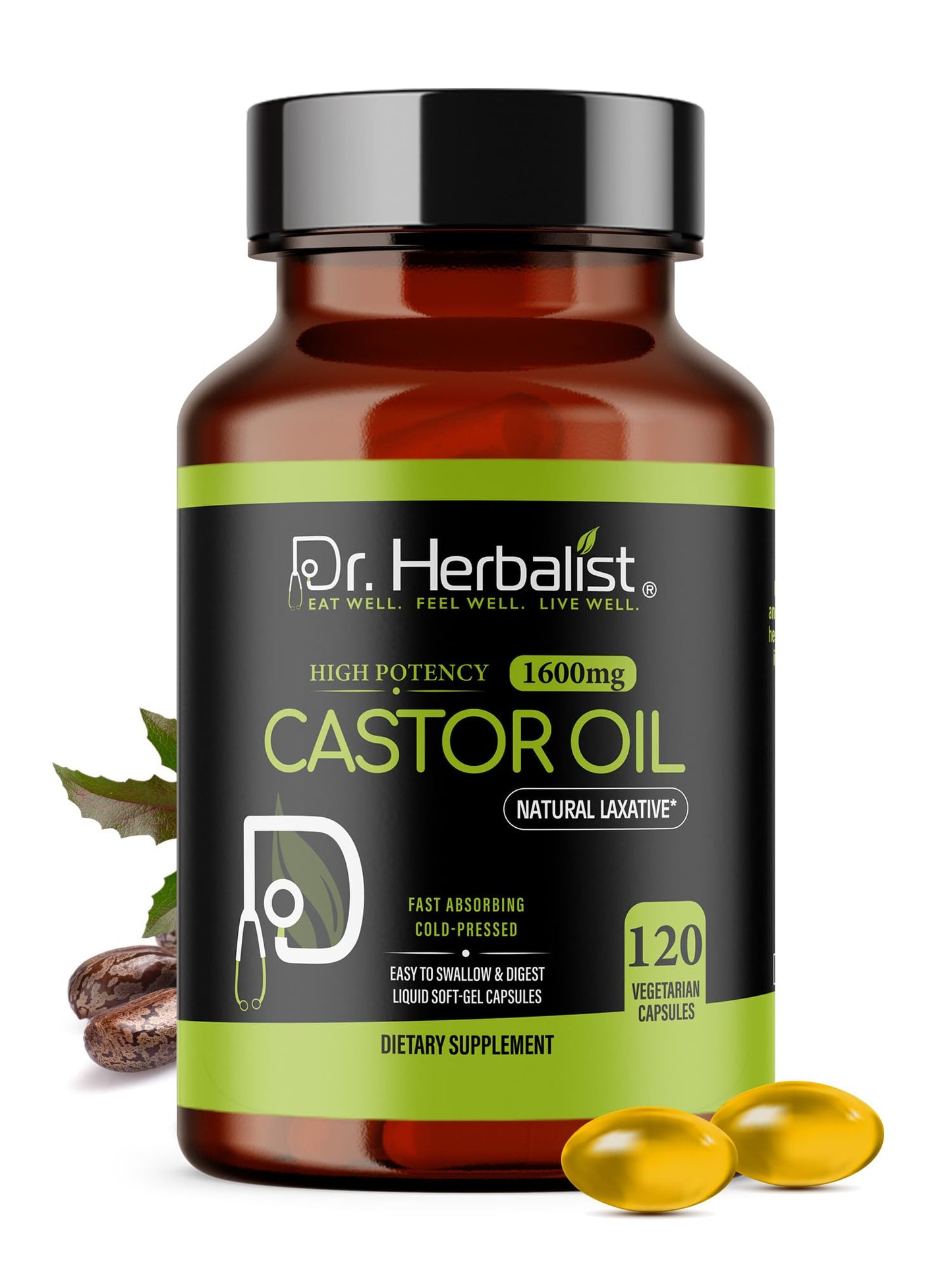 Dr. HERBALIST Castor Oil Capsules 1600mg Softgel 120 Count