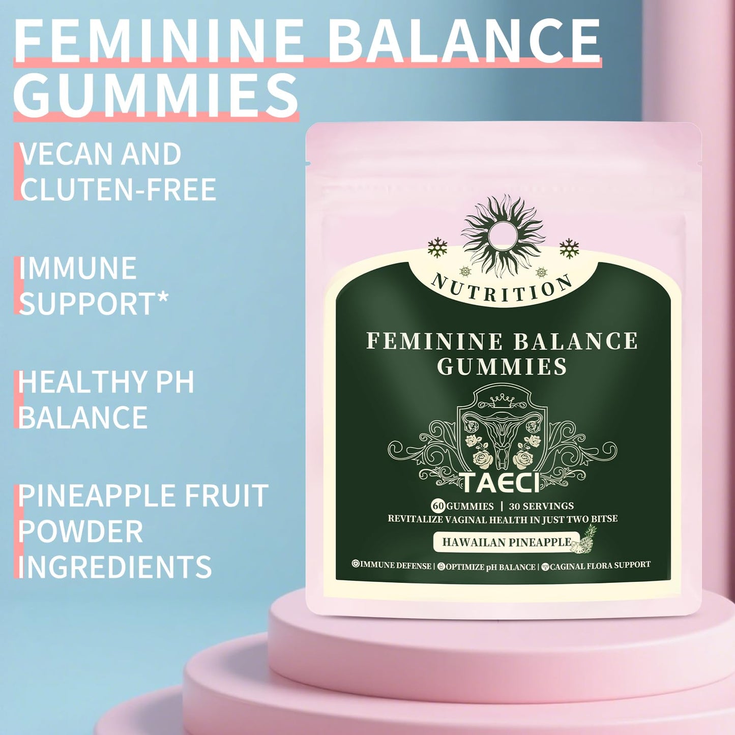 Taeci Feminine Balance Gummies for Women's Health, 60-Count (Pack of 3)