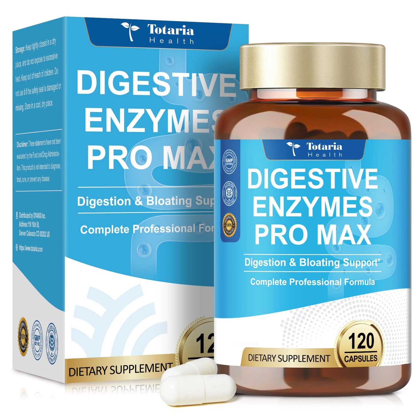 Totaria Digestive Enzymes Pro Max 1000mg, 25-in-1 with Apple Cider Vinegar, Probiotics, Prebiotics, Postbiotics, Bromelain, Papain, Lactase, Gentian, Artichoke, Ginger for Digestion, Bloating & Gut, 120 Capsules