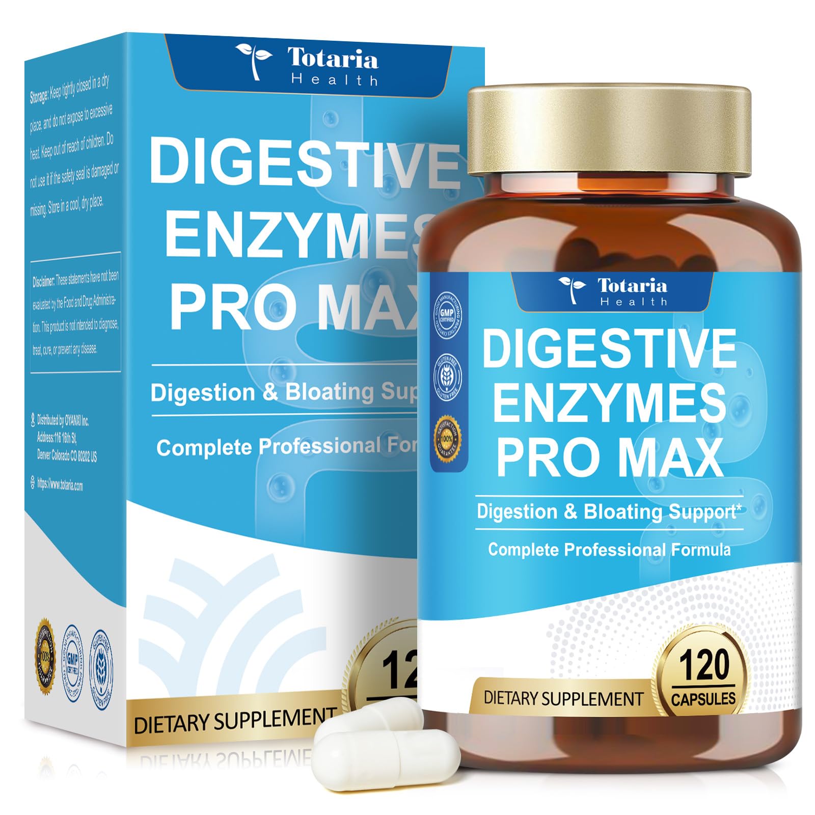 Totaria Digestive Enzymes Pro Max 1000mg, 25-in-1 with Apple Cider Vinegar, Probiotics, Prebiotics, Postbiotics, Bromelain, Papain, Lactase, Gentian, Artichoke, Ginger for Digestion, Bloating & Gut, 120 Capsules