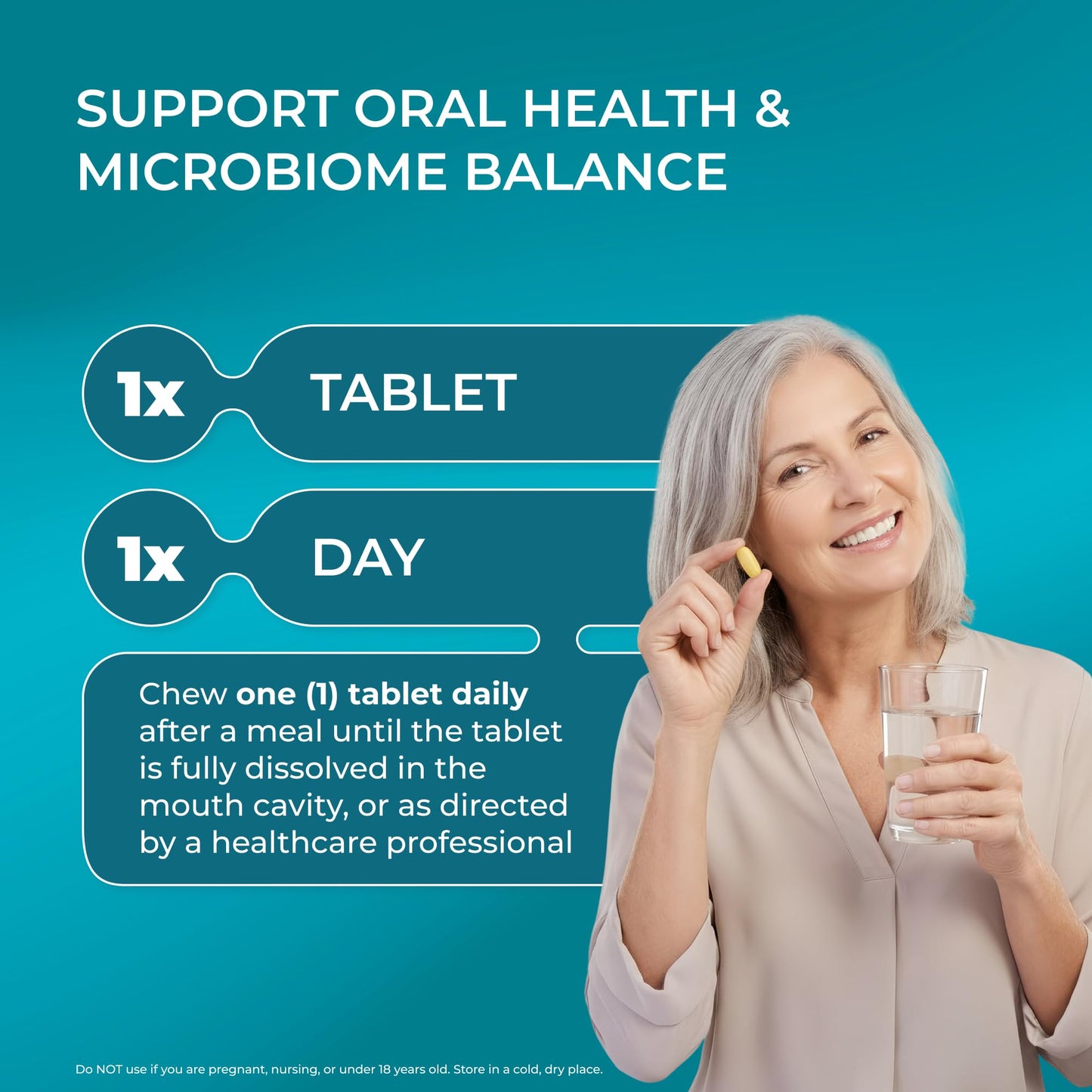 PUREHEALTH RESEARCH Oral Health Support Dental Probiotics Supplement Tablet, 30 Tablets