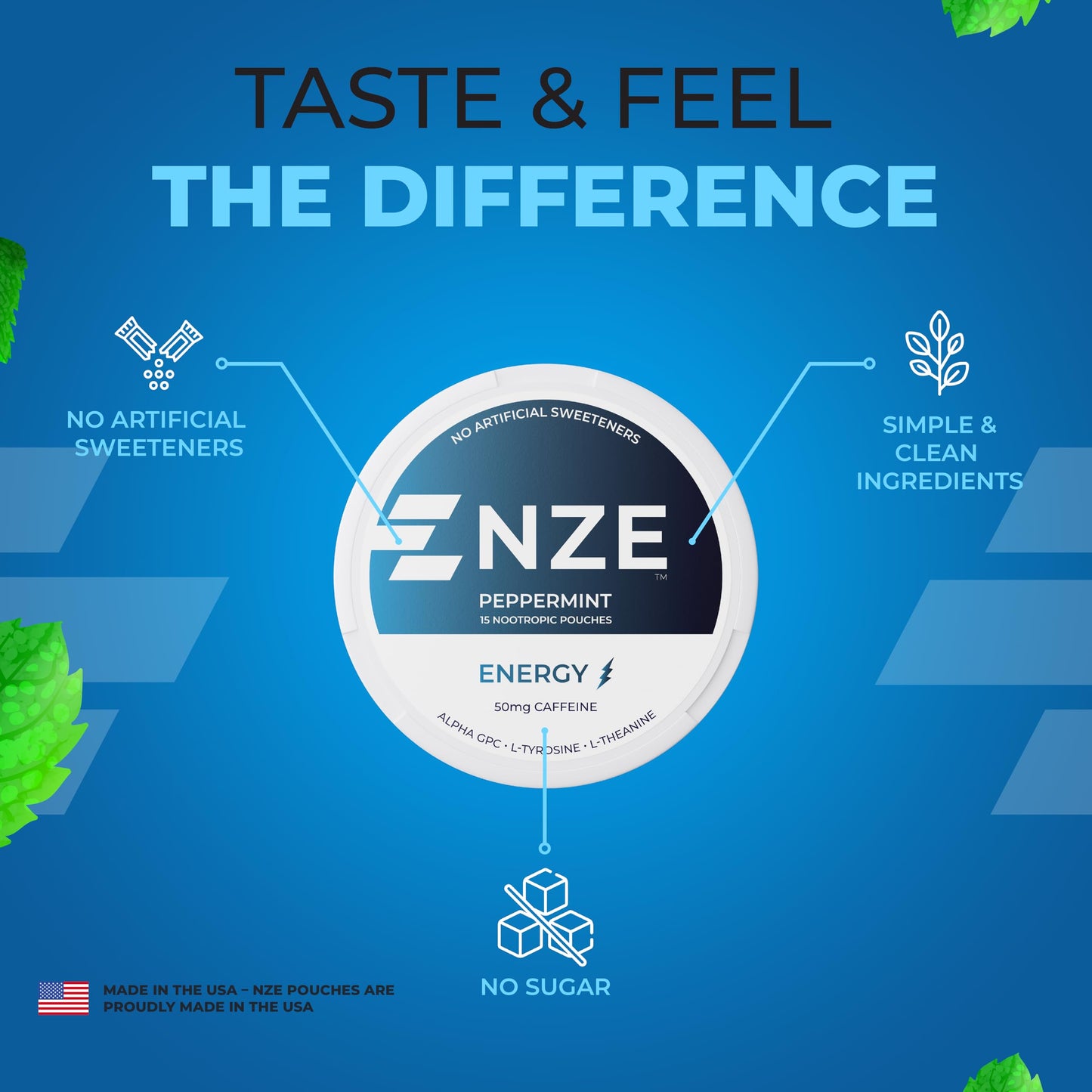 NZE Caffeine Nootropic Pouches Peppermint Caplet 5 Pack