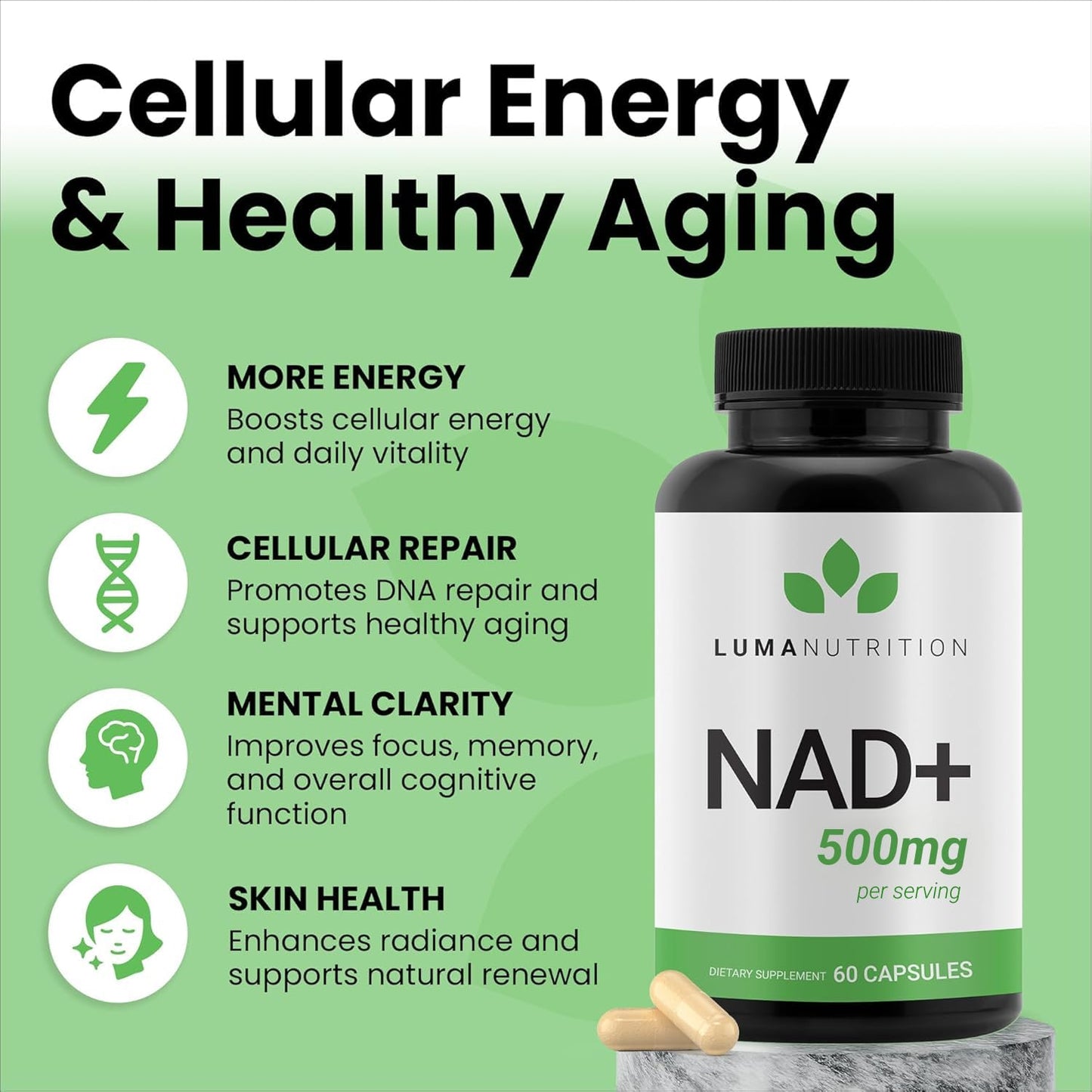 Luma Nutrition NAD+ Supplement 1000mg (500mg per Capsule) Capsules 120