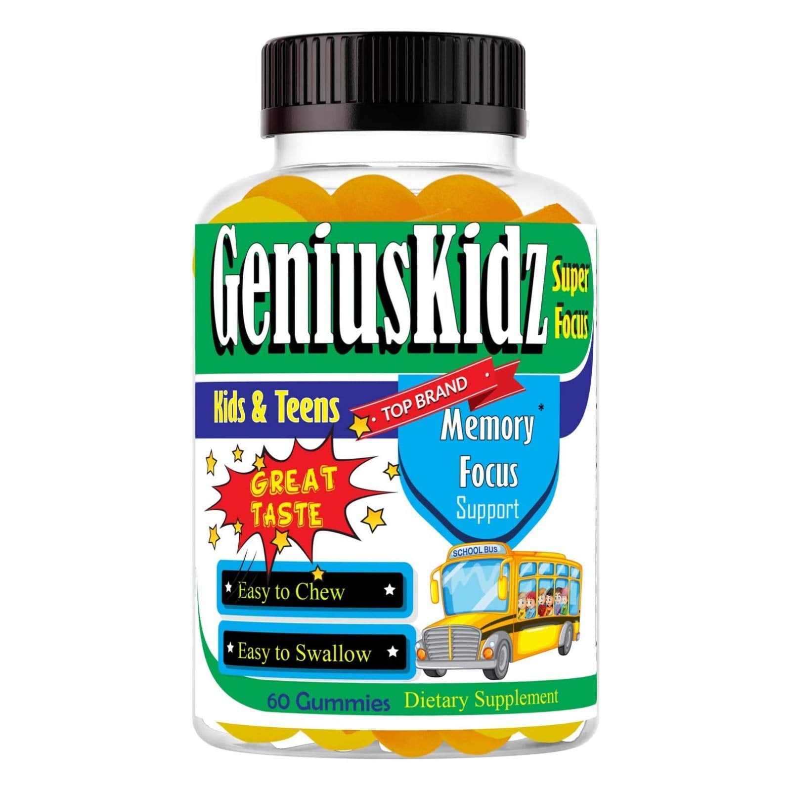 Celebrity LifeStyle Product Brain Support Focus Supplement for Kids and Teens Omega-3 Gummy Vitamin, 60 Count