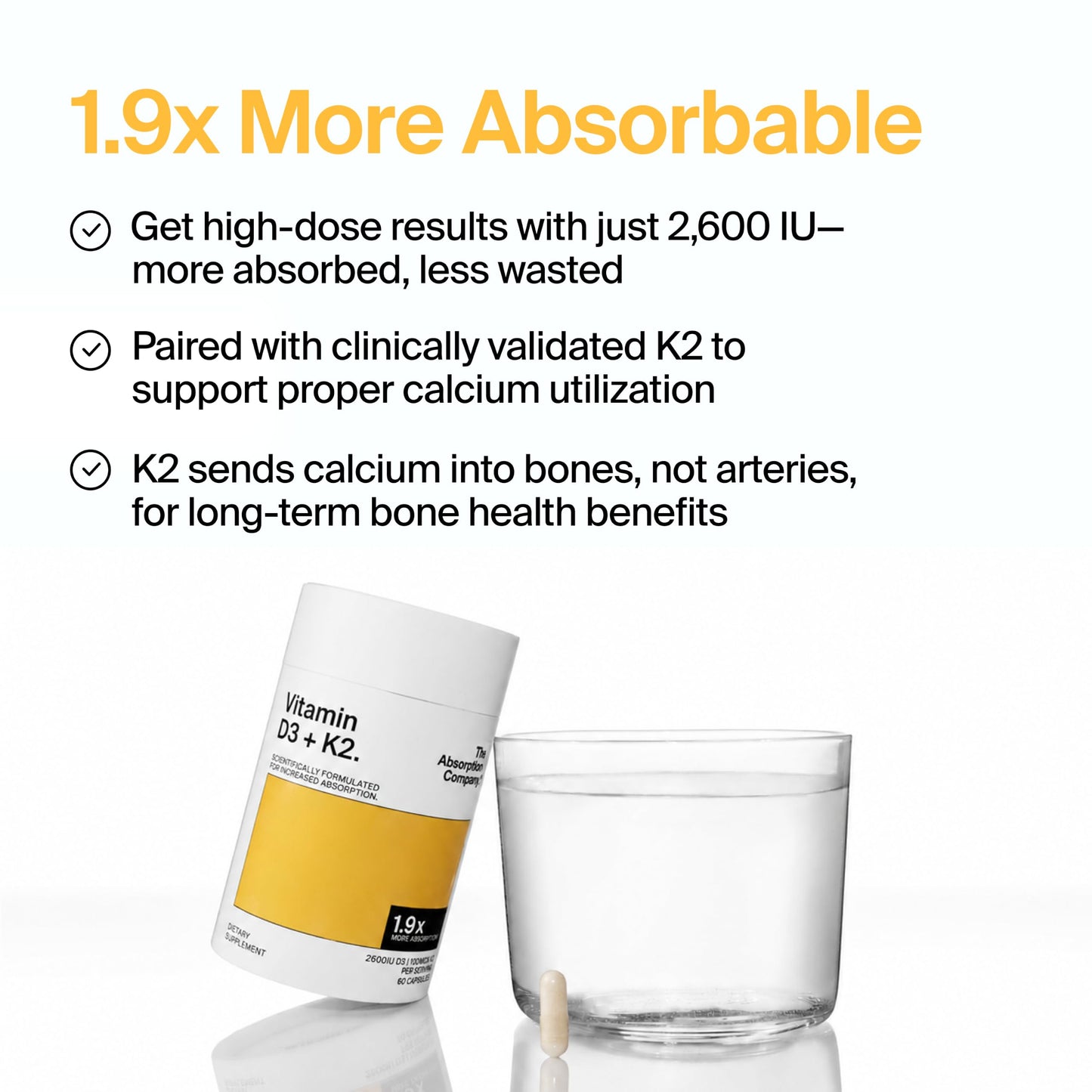 The Absorption Company Vitamin D3 & K2 Capsules 60 Count