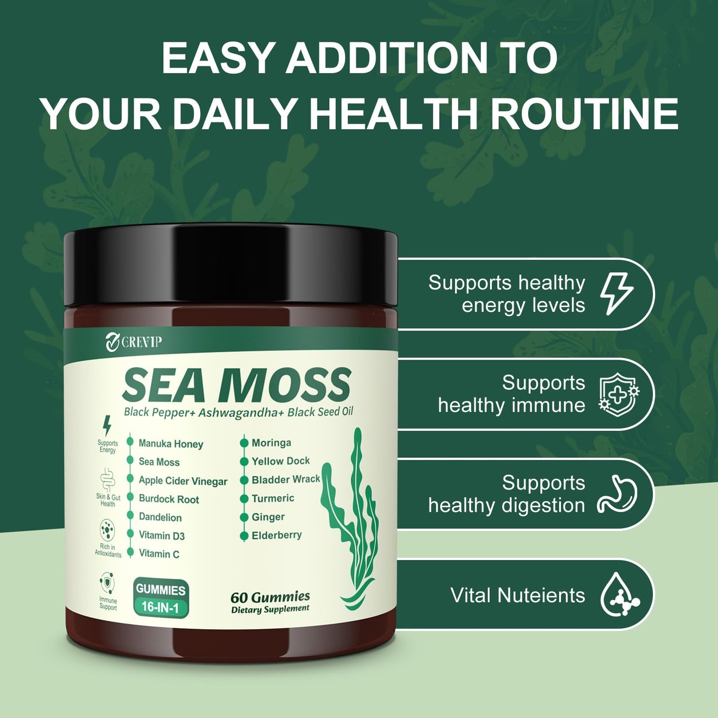 GREVIP Sea Moss Gummies Gummy, 60 Count