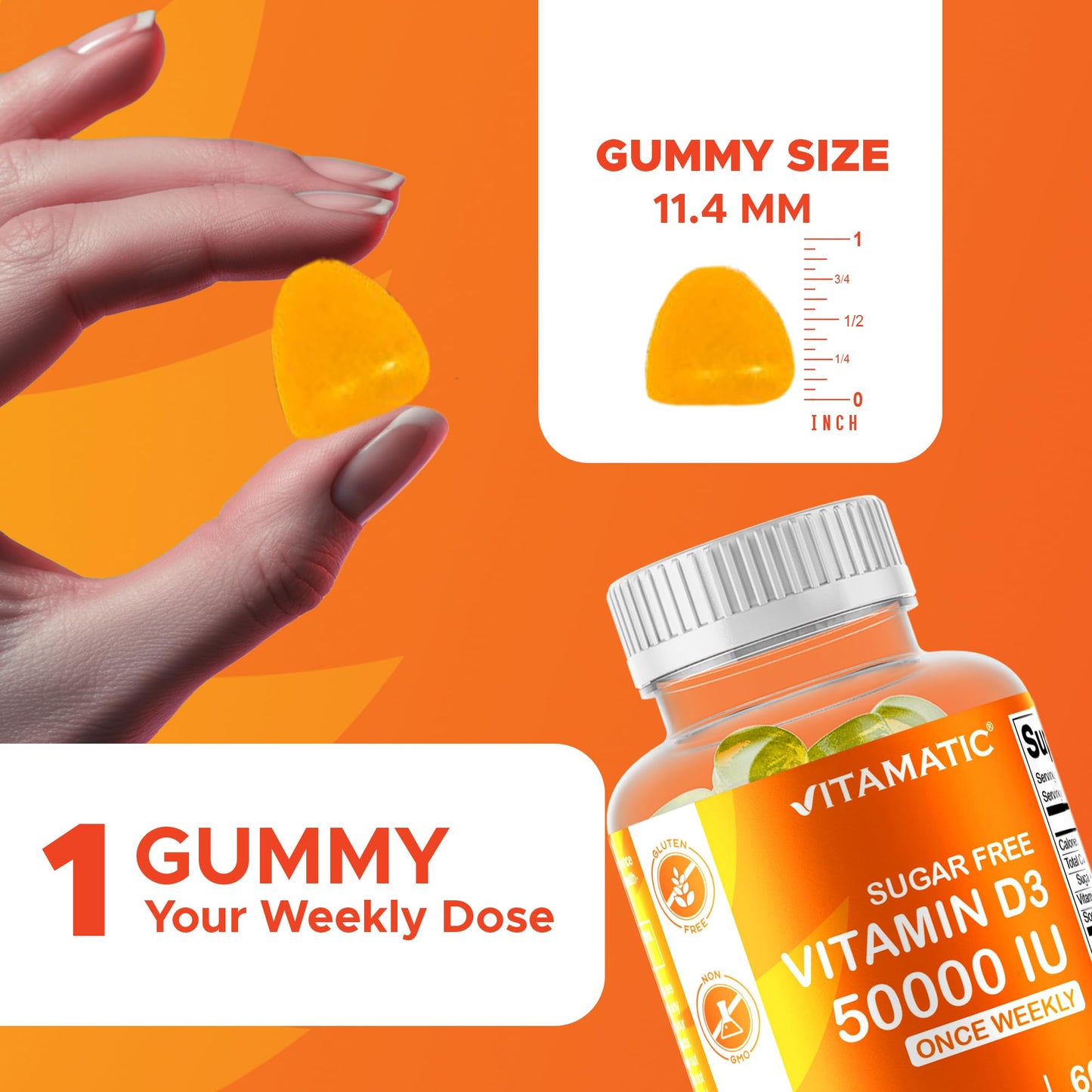 Vitamatic Sugar Free Vitamin D3 50,000 IU Weekly Supplement Gummies 60 Count