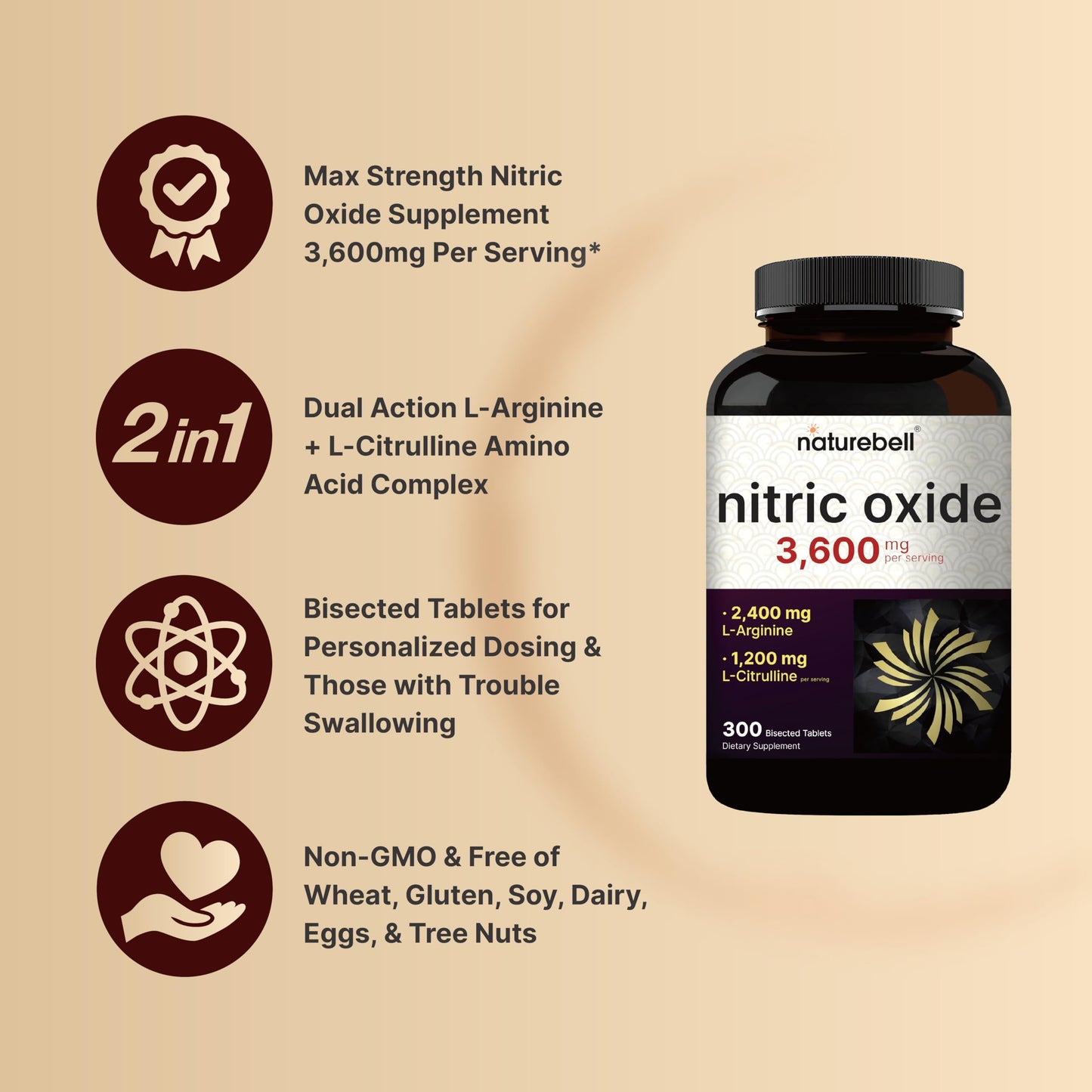NatureBell Nitric Oxide Supplement for Men & Women – Pre-Workout Formula with L-Arginine & L-Citrulline Tablet 300 Count