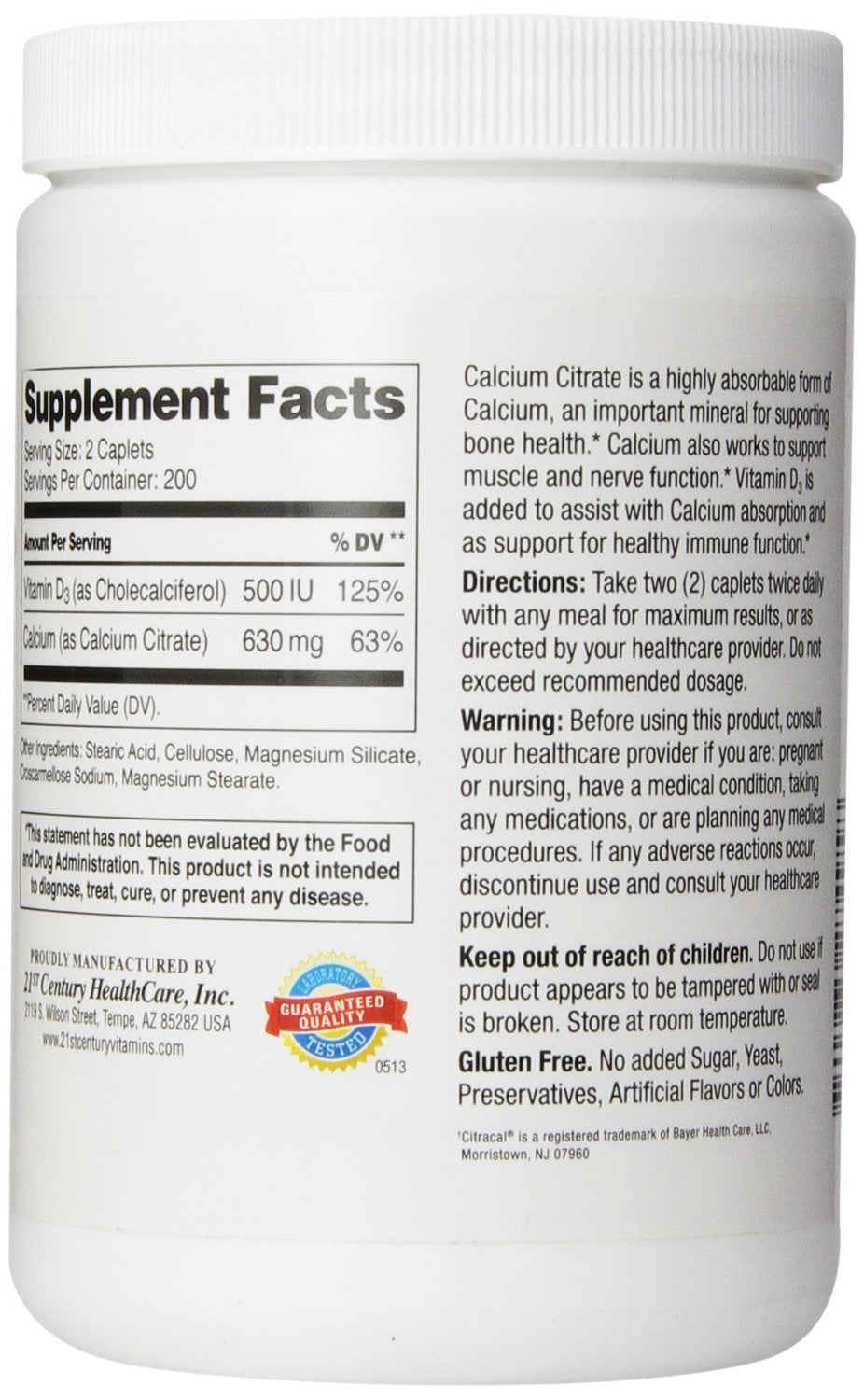 21st Century Calcium Citrate Plus D Maximum 800 Tablets