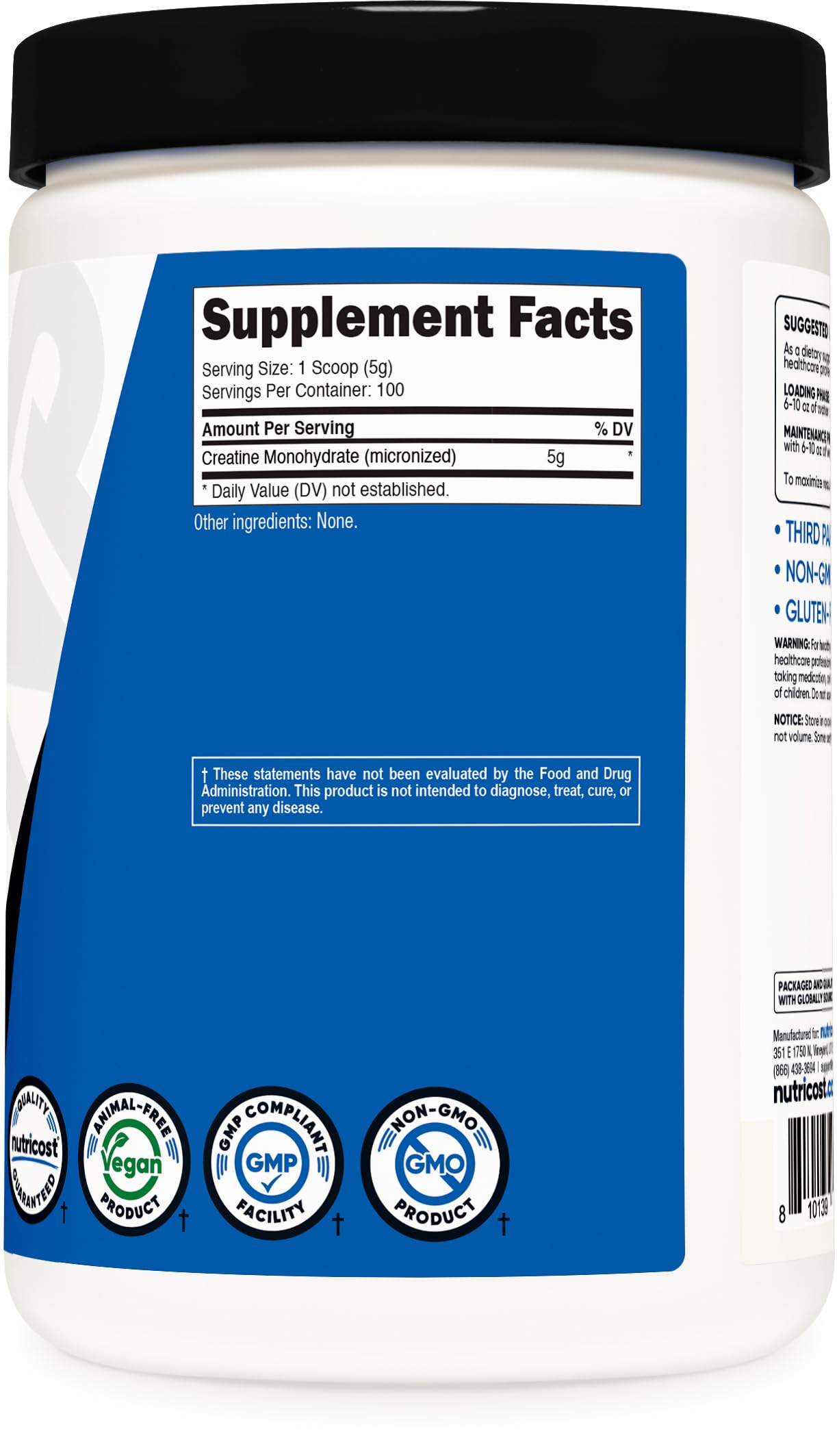 Nutricost Creatine Monohydrate Micronized Powder, 500 g, 100 Servings, 17.637 oz