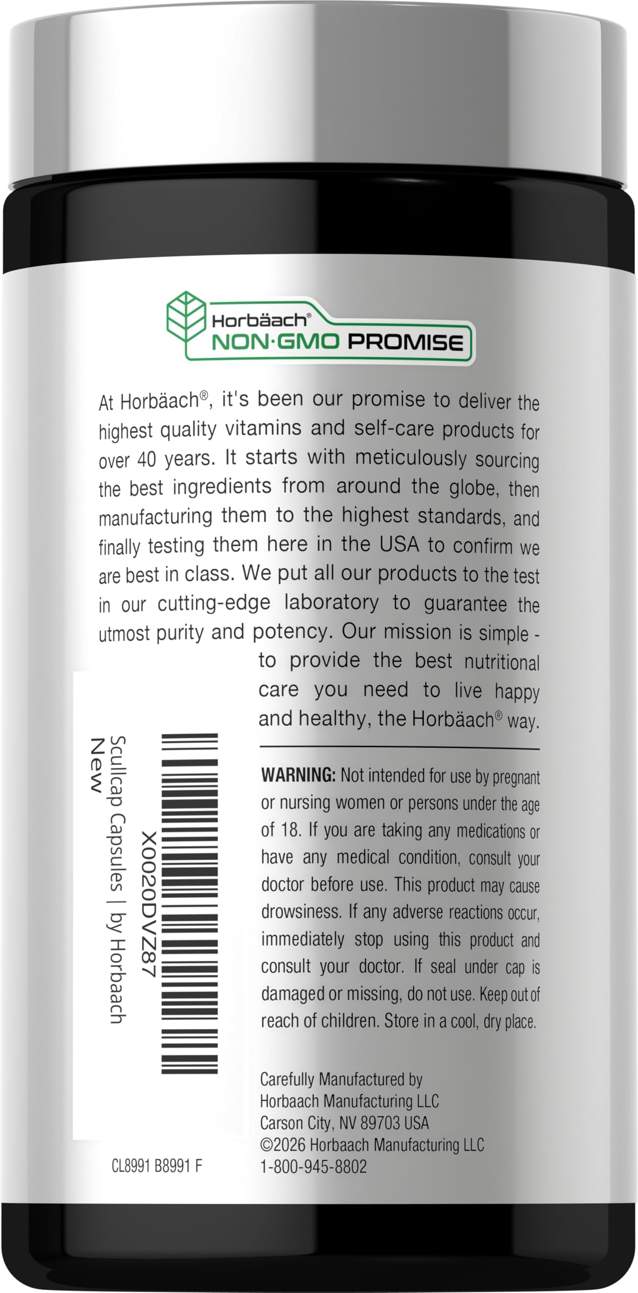 Horbäach Skullcap Herb Extract Capsules 200