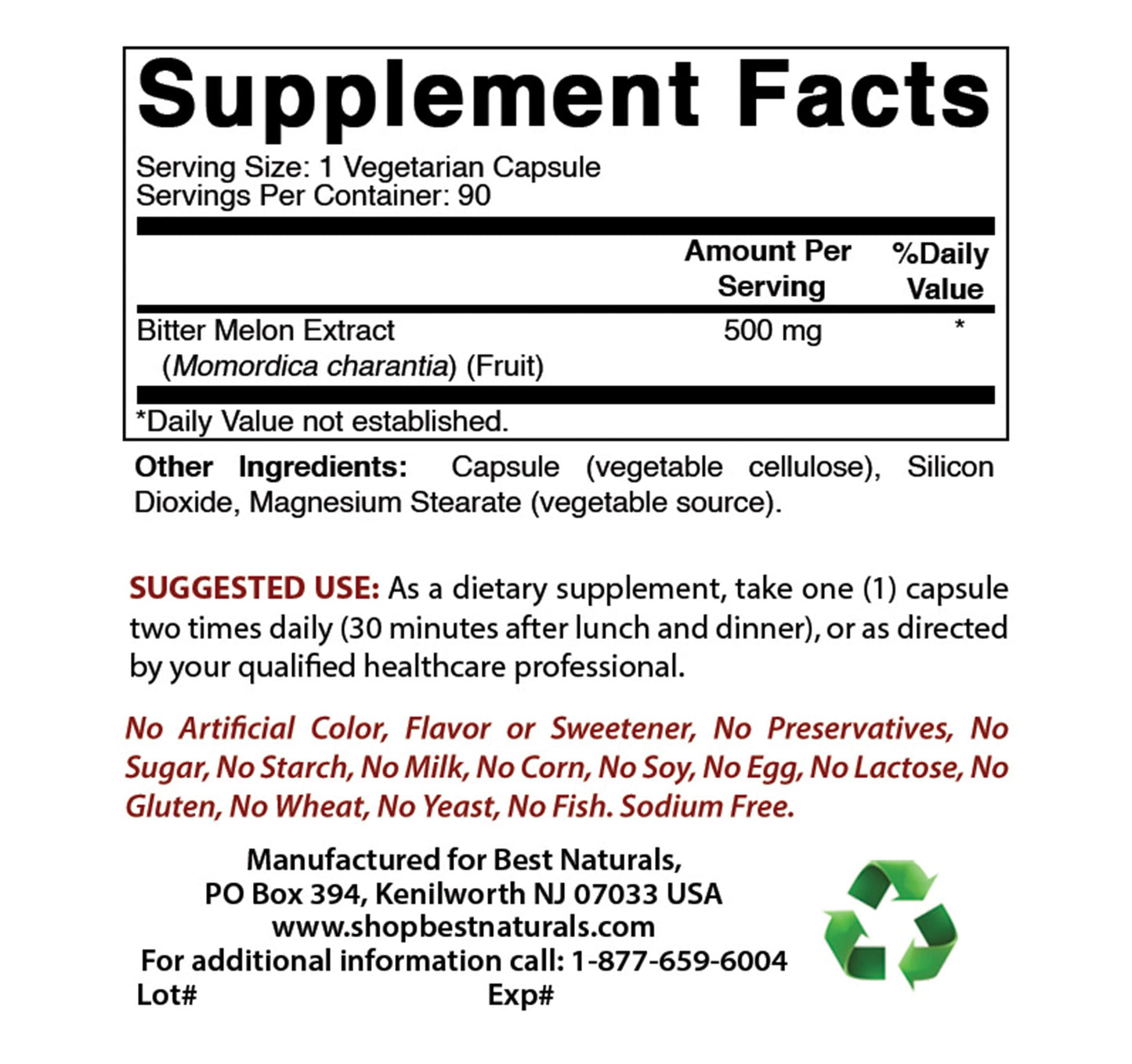 Best Naturals Bitter Melon 500 mg & Gymnema Sylvestre Extract 500 mg Capsules, 1 Count