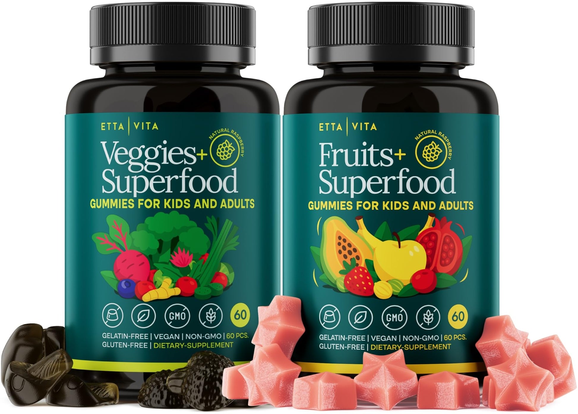 Etta Vita Fruits and Veggies Gummies with 9 Superfruits & 30 Veggies, 120 Soft Chews