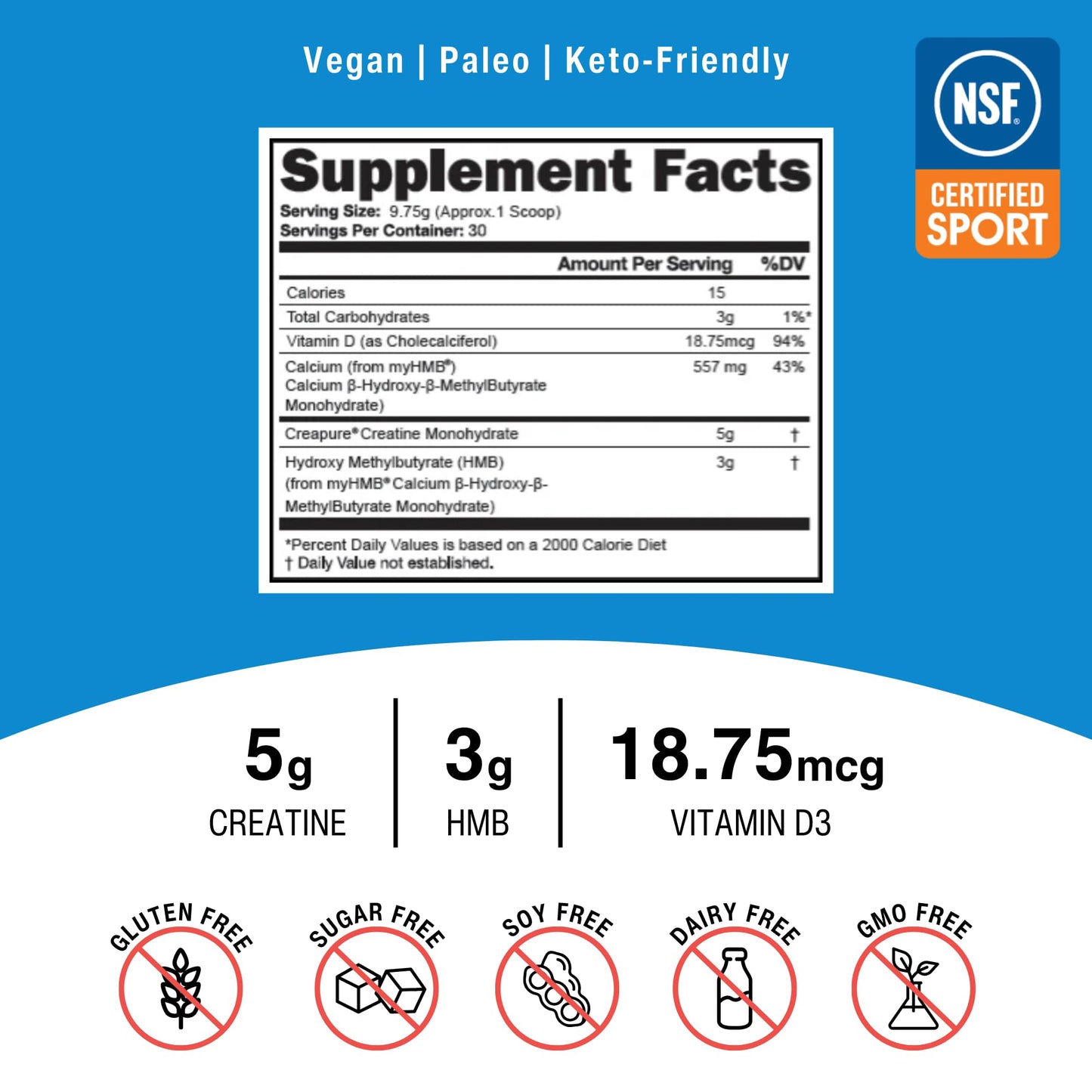 OptimalAmino OptimalStack Creatine Monohydrate, HMB, & Vitamin D3 Stack Powder, 10.32 Ounce