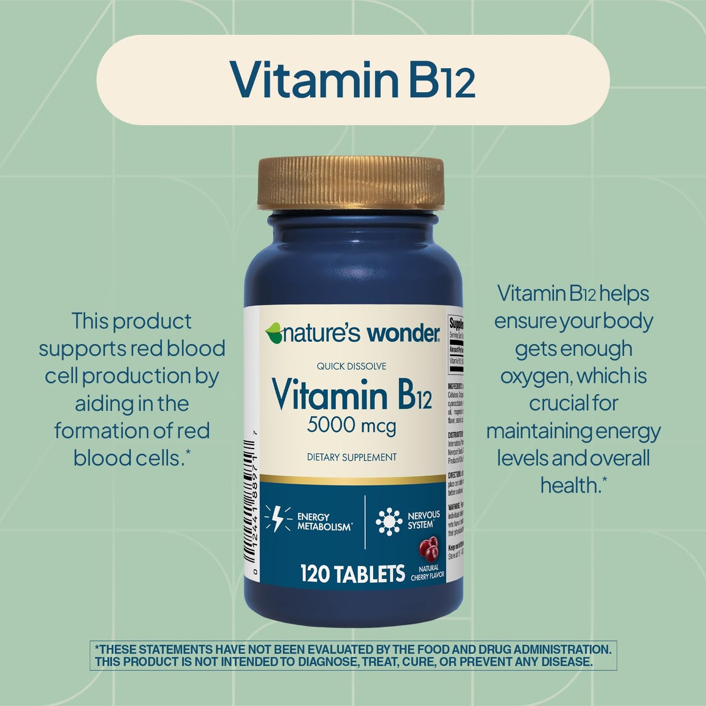 Nature's Wonder Vitamin B12 5000 mcg Quick Dissolve Softgels, 120 Count