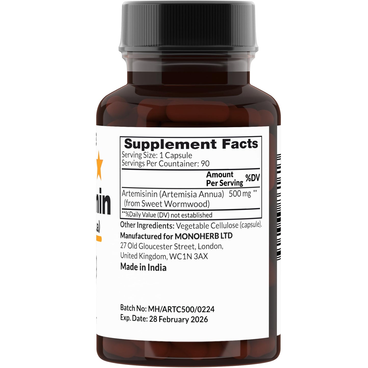 MONOHERB Artemisinin (Artemisia Annua) 500 mg Capsules, 90 Count