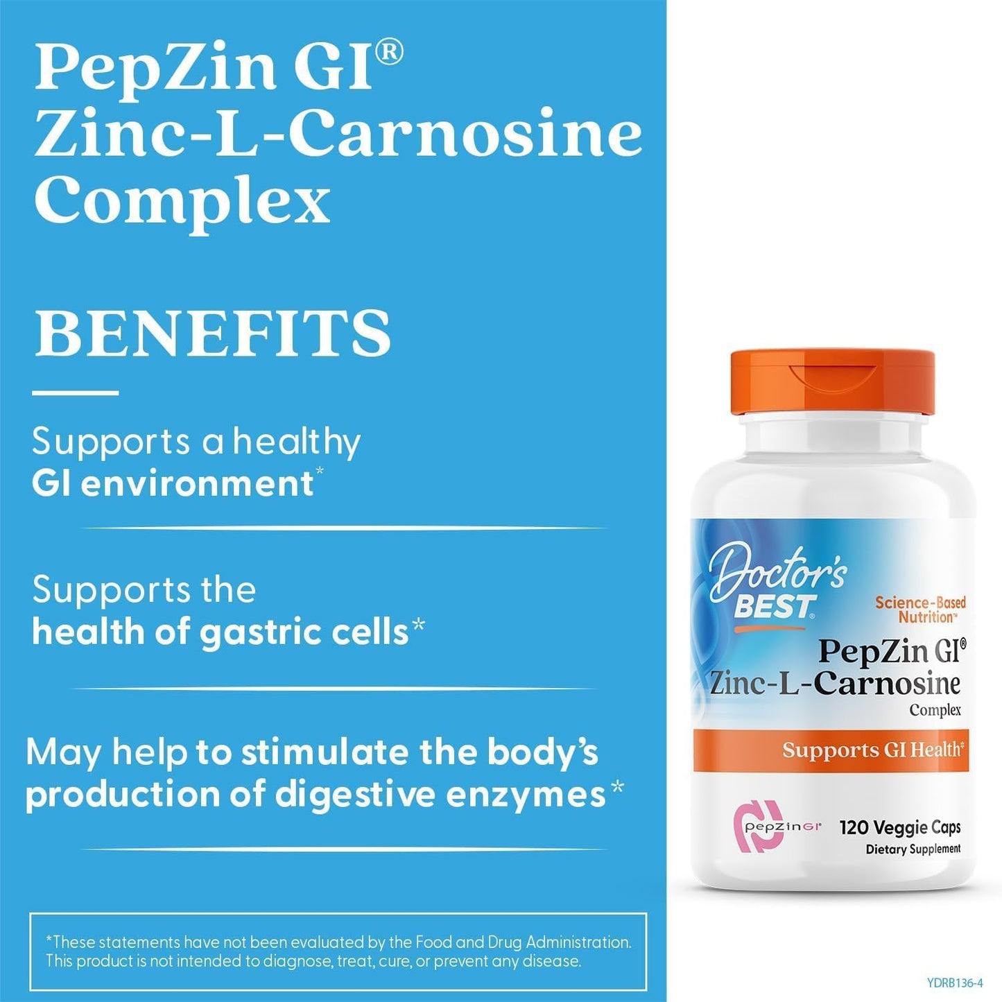 Doctor's Best PepZin GI Zinc-L-Carnosine Complex Veg Capsules, 120 Veg Capsules