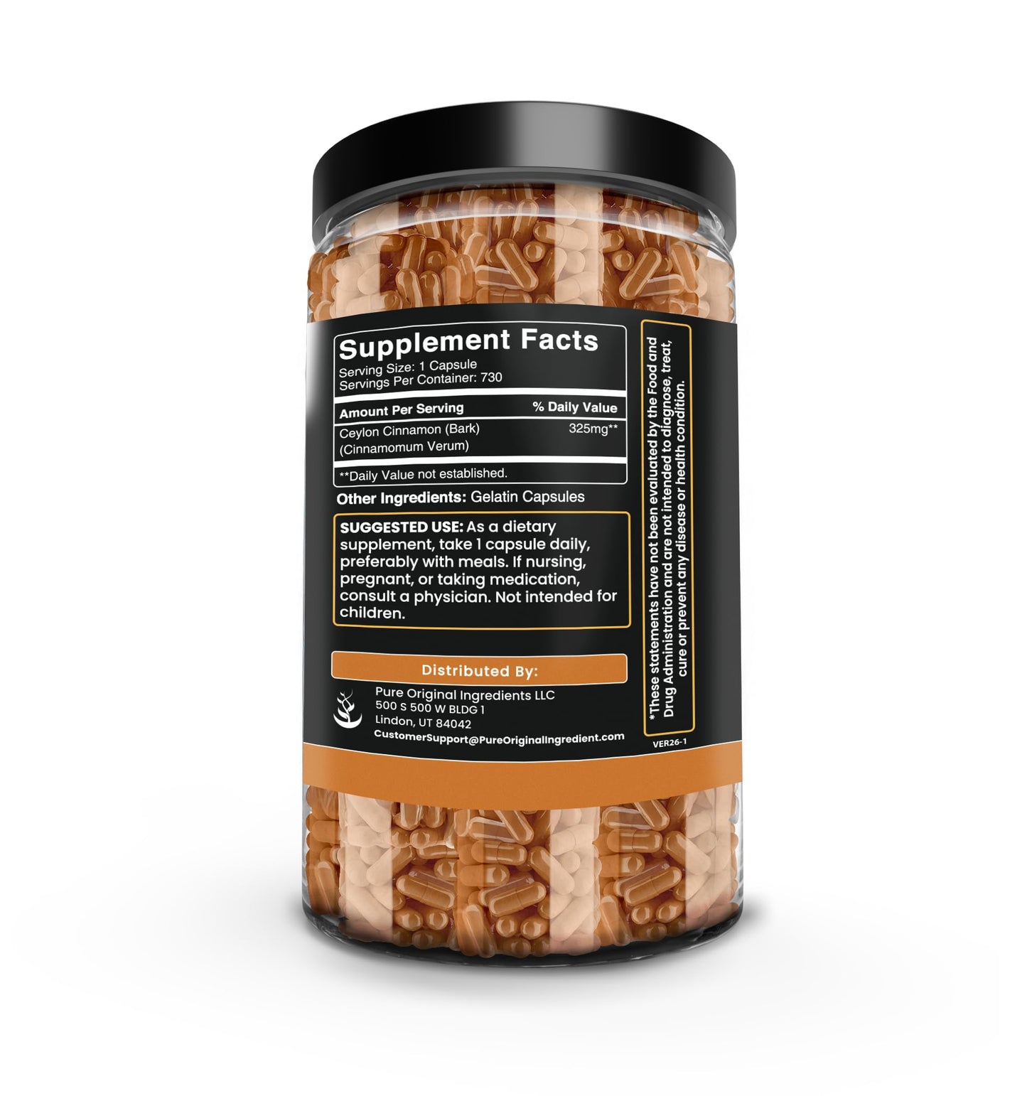 PURE ORIGINAL INGREDIENTS Ceylon Cinnamon Capsules 730