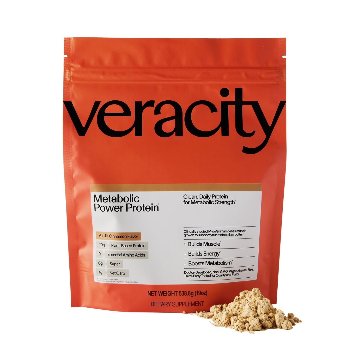 VERACITY SELFCARE Plant-Based Protein Powder Vanilla Cinnamon, 19 Servings