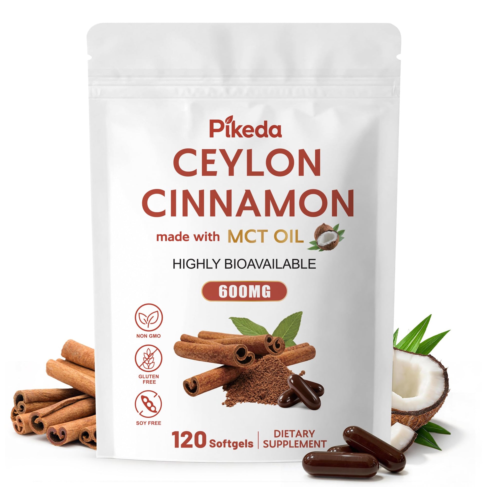 Pikeda Organic Ceylon Cinnamon Softgels with MCT Oil, 120 Softgels