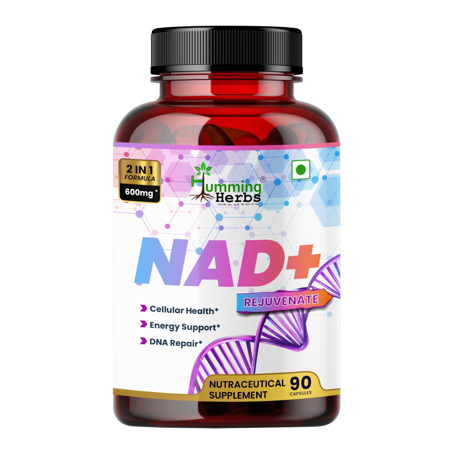 Humming Herbs NAD+ 300mg with Resveratrol 300mg Cellular Energy Booster, 90 Capsules